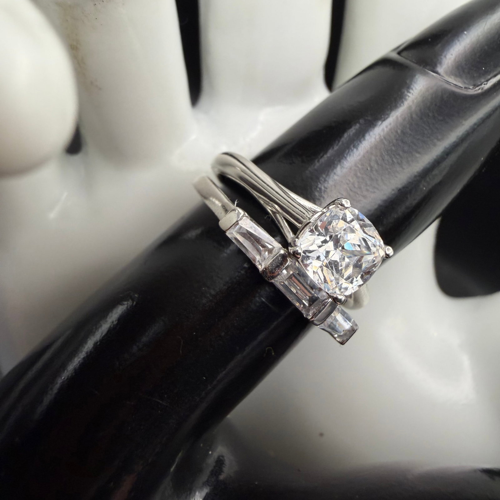 Sterling Silver CZ Engagement Ring Sz 7.25 & Band Sz 6.5 4.45g 925 New Cubic Zirconia VG SO: Maker: VG and SO. Material: Sterling Silver. / Stone: CZ. / Size: 6.5 and 7.25. / Weight: 4.45 grams combined. / Condition: Great and ready to enjoy. / Sold as is. Measurements are approximate. Please