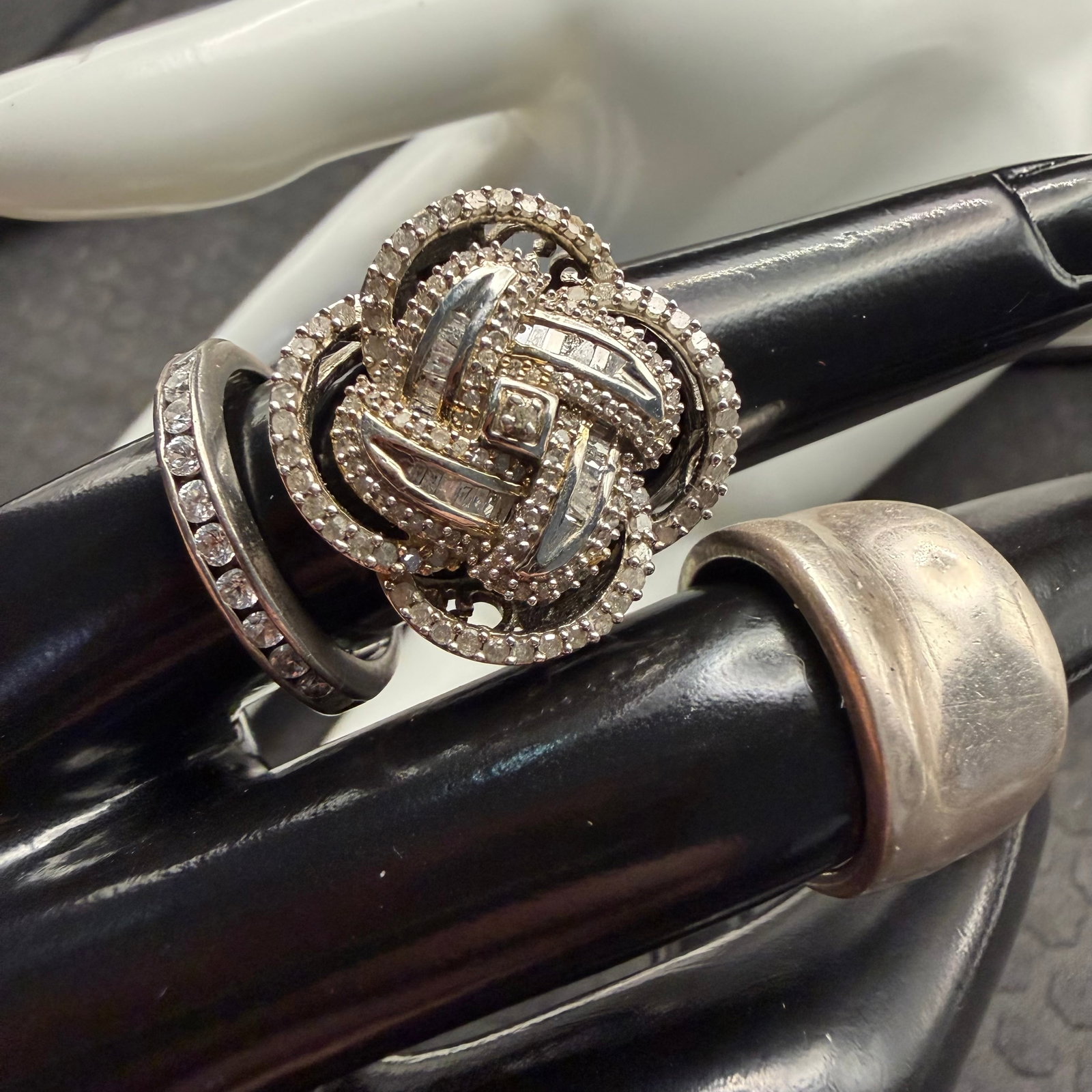 3 Vintage Sterling Silver Diamond CZ Rings Bands Cluster Sz 6 6.25 8.25 15.08g 925 (1 of 12)