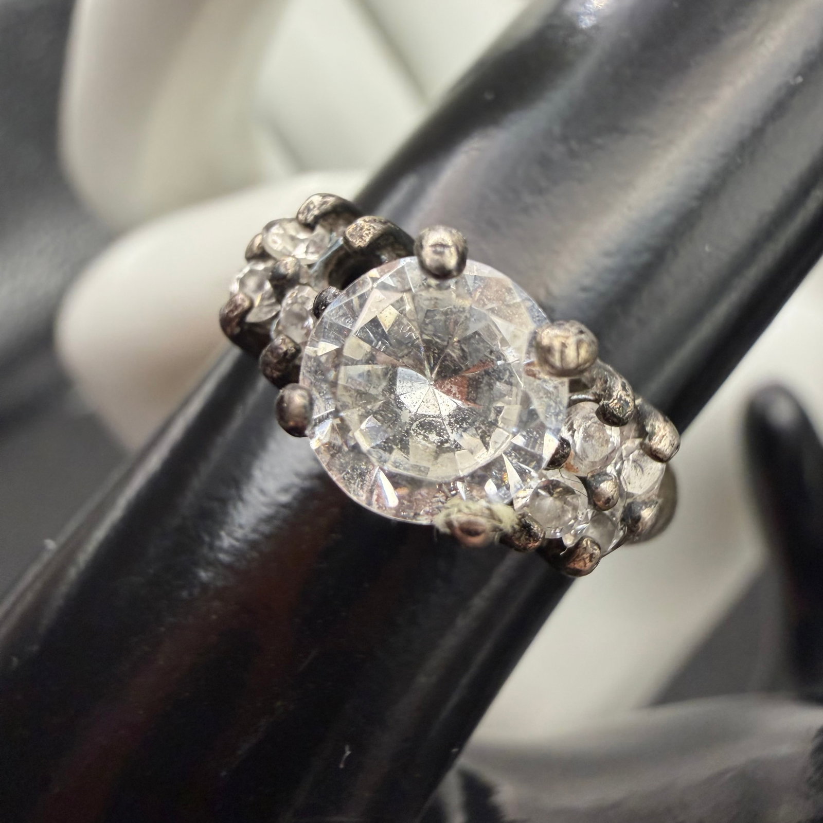 Vintage Antique Sterling Silver Wedding Engagement Ring Sz 7.25 3.51g. 925: Maker: Mark shown, unknown. Not sure if maker mark or blemish. / Material: Sterling Silver. / Stone: Untested White stones. / Size: 7.25. / Weight: 3.51 grams. / Condition: Great, ready to enjoy! Beau
