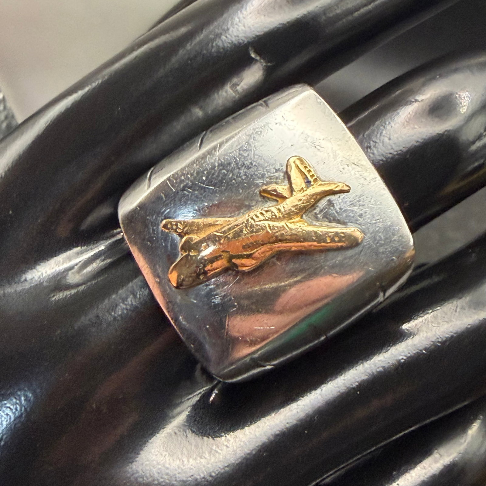 Vintage Antique Men’s WWII Korean War Era Pilot Ring Stainless Steel Sz 11.25: Maker: Unmarked, unknown. / Material: Likely Stainless Steel. / Size: 11.25. / Condition: Great honest use wear, ready to enjoy! / Sold as is. Measurements are approximate. Please see all photos as a 