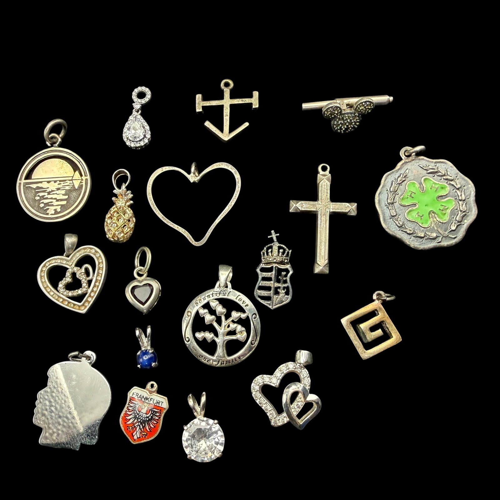 18 Vintage Sterling Silver Charms Necklace Pendants Cufflink Multi Theme 37.67g 925 800 (1 of 12)