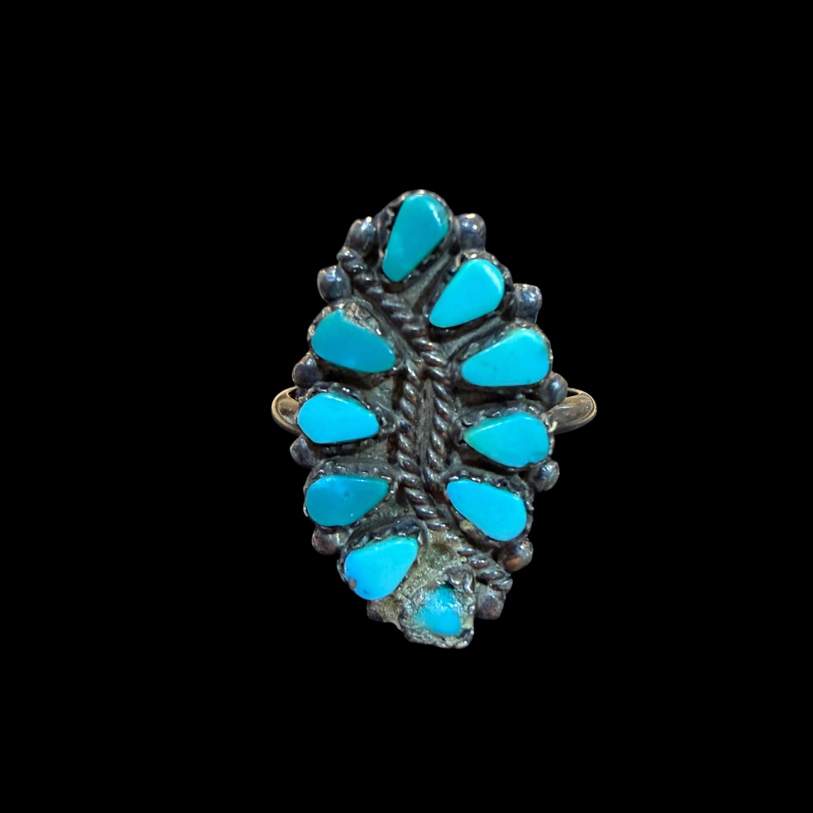 Vintage Sterling Silver Native American Zuni Turquoise Ring Sz 8.25 3.15g 925 Signed SH: Maker: Marked SH Zuni as shown, unknown. / Material: Sterling Silver. / Stone: Turquoise. / Size: 8.25. Face measures 15/16” x 5/8”. / Weight: 3.15 grams. / Condition: Great, ready to enjo