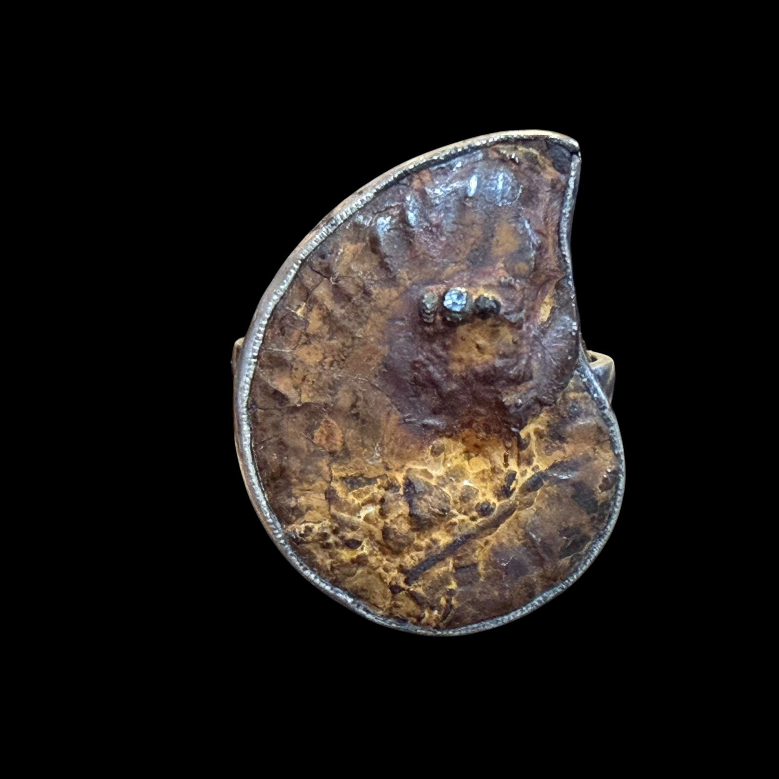 Vintage Native American Old Pawn Sterling Silver Ammonite Fossil Ring Sz 7 5.30g 925 (1 of 10)