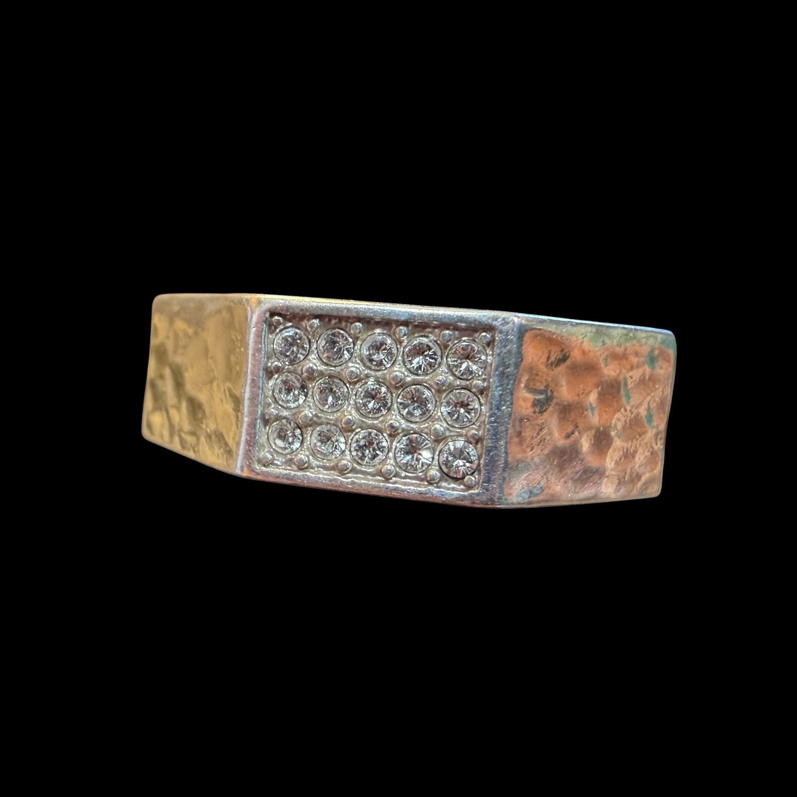 Vintage Sterling Silver CZ Octagon Ring Band Sz 8.25 5.94g 925 Signed: Maker: Shown, unknown. / Material: Sterling Silver. / Stone: White stone, likely to be Cubic Zirconia. / Size: 8.25. / Weight: 5.94 grams. /Condition: Great, ready to enjoy! / Sold as is. Measurements