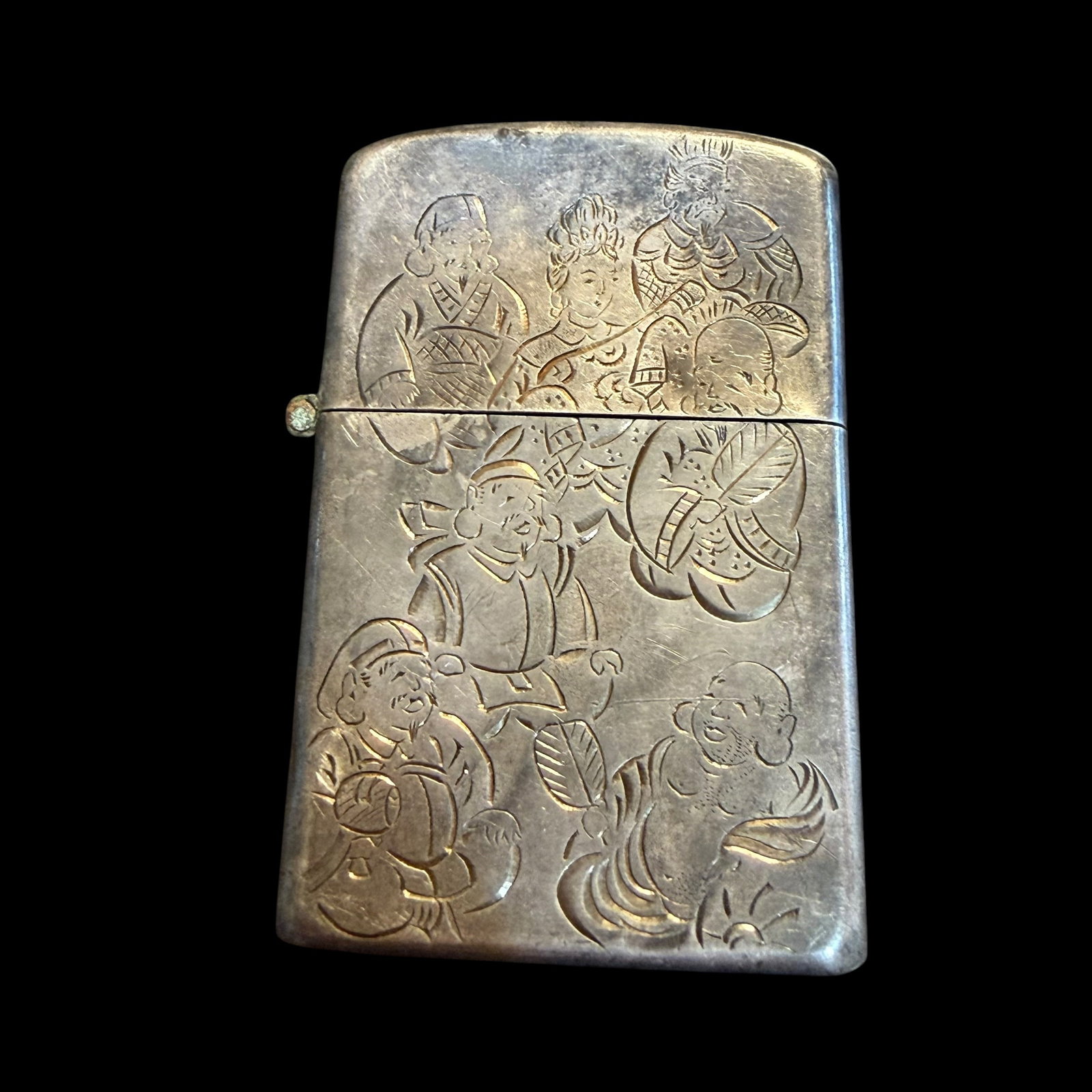 Vintage Sterling Silver Seven Gods of Fortune Japan Zippo Style Lighter Case Body 36.2g 950 Signed (1 of 11)