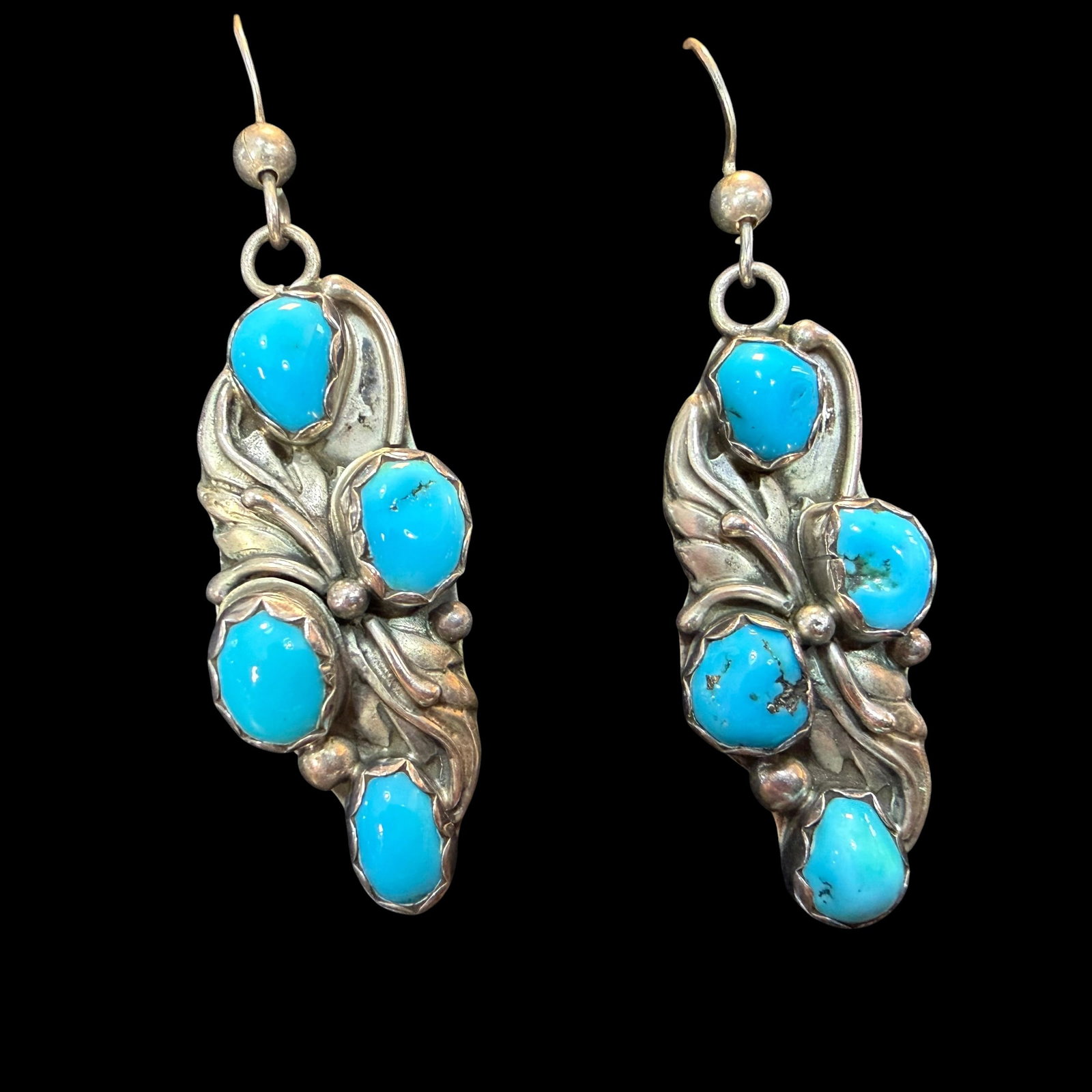 Vintage Sterling Silver Turquoise Native American Old Pawn Earrings 1 5/16” 7.59g 925 (1 of 10)