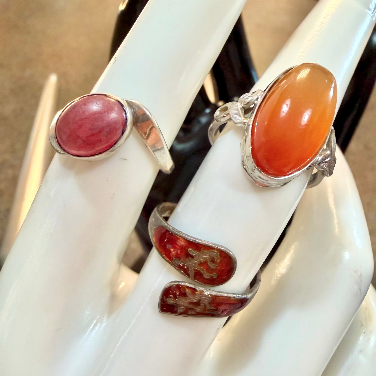3 Vintage Sterling Silver Rings Boho Sz 5.25 5.75 8.5 8.85g 925 (1 of 11)