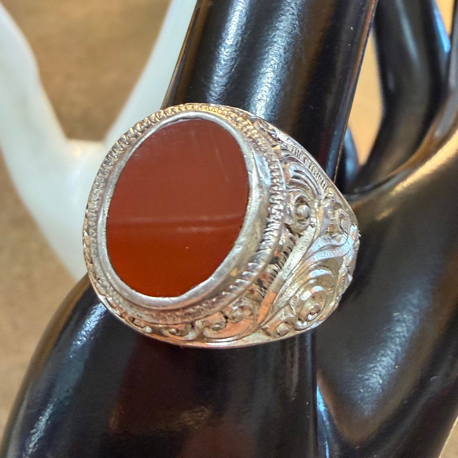 Vintage Sterling Silver Class Style Ring Carnelian Sz 9.75 10.05g 925 (1 of 10)