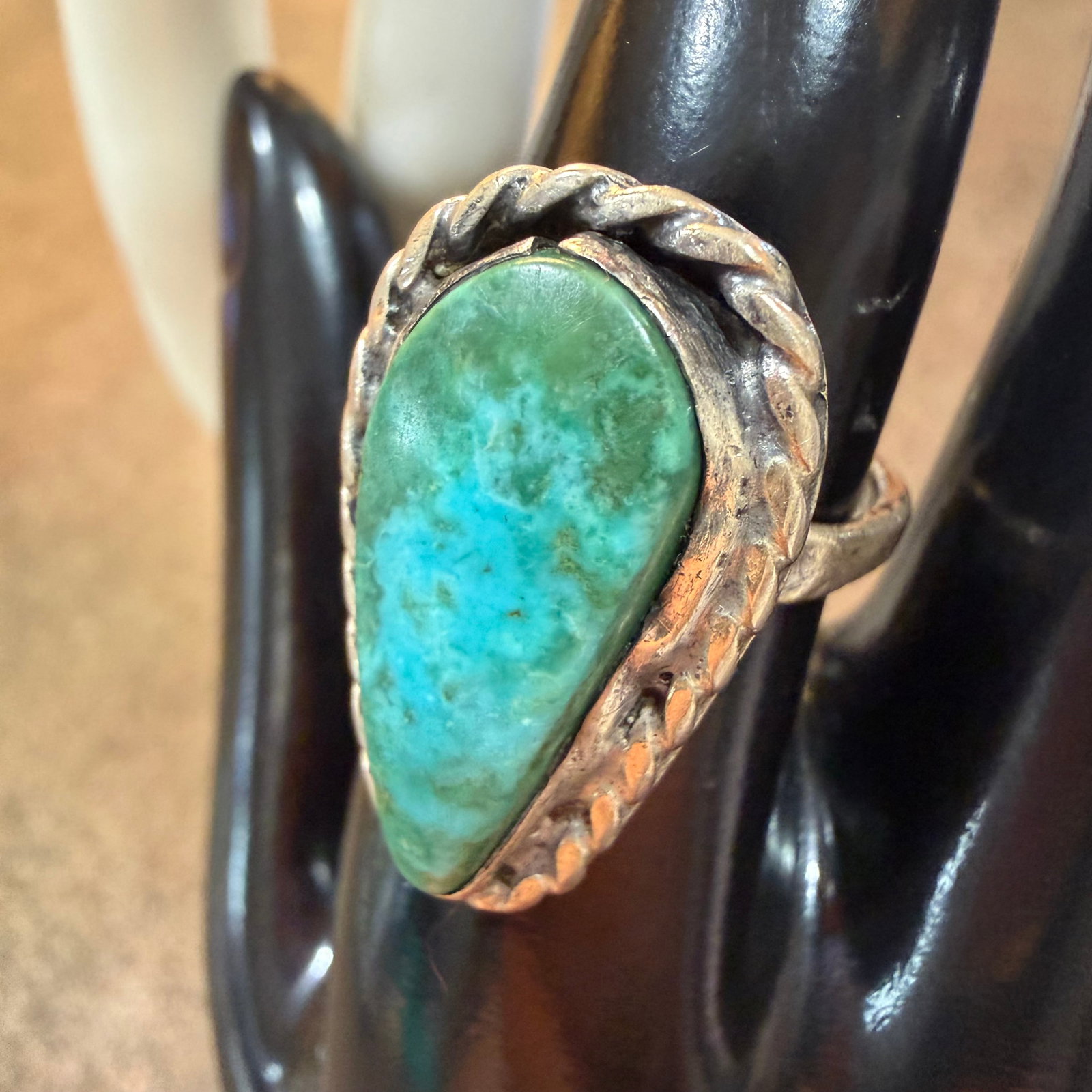 Vintage Native American Sterling Silver Turquoise Ring Signed B Sz 7.75 7.26g 925: Maker: Signed B as shown, unknown. / Material: Sterling Silver. / Stone: Turquoise. / Size: 7.75. Face measures 1” x 5/8”. / Weight: 7.26 grams. / Condition: Great, ready to enjoy. / Sold 