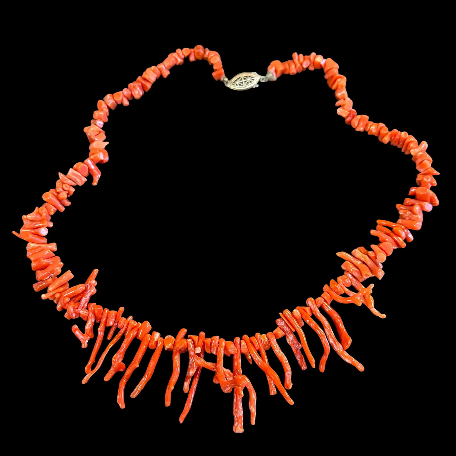 Vintage Natural Red Coral Bead Beaded Strung Necklace 18” Long: Maker: Unknown. / Stone: Natural Coral. / Size: 18 inches long. / Condition: Great, ready to be enjoyed. / Sold as is. Measurements are approximate. Please see all photos as a part of the description.