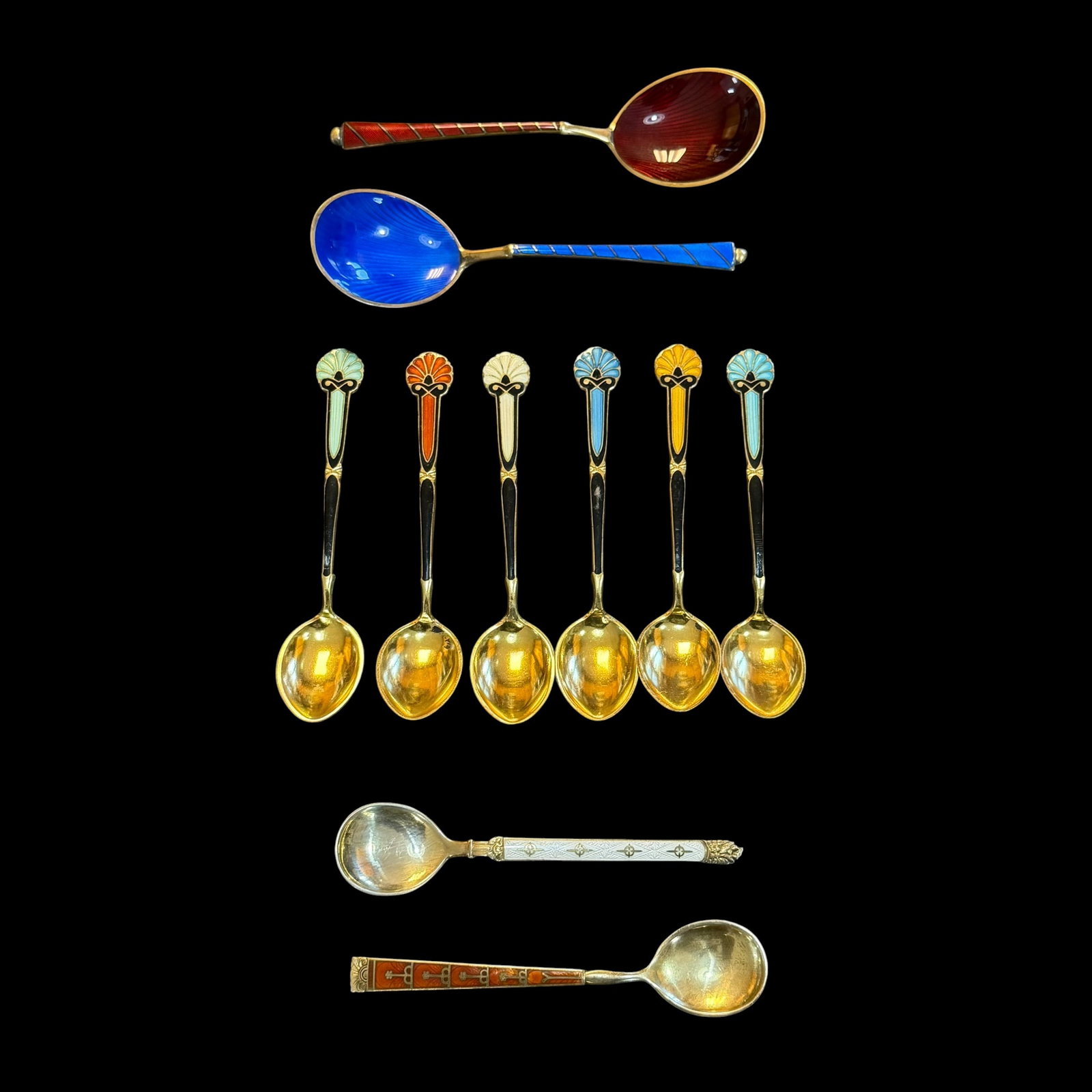10 Vintage Gold Tone Sterling Silver Denmark Norway Demitasse Spoons 102.94g 925 (1 of 11)