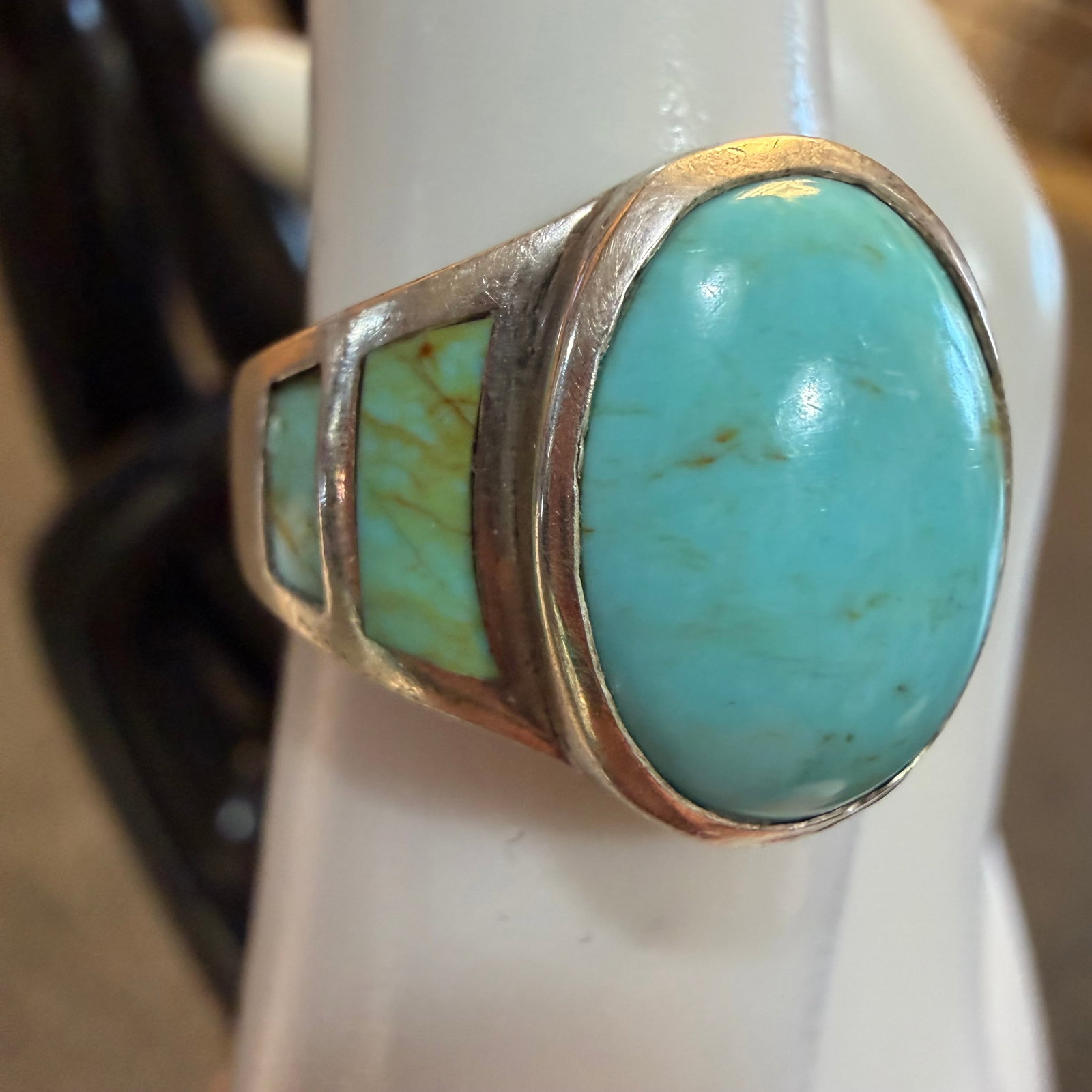 Vintage Sterling Silver Turquoise Carol Felley Southwestern Style Ring Sz 6 6.67g 925: Maker: Carol Felley, mark shown. / Material: Sterling Silver. / Stone: Turquoise. / Size: 6. Face measures 9/16” wide. / Weight: 6.67 grams. / Condition: Great, ready to enjoy. / Sold as is. Mea