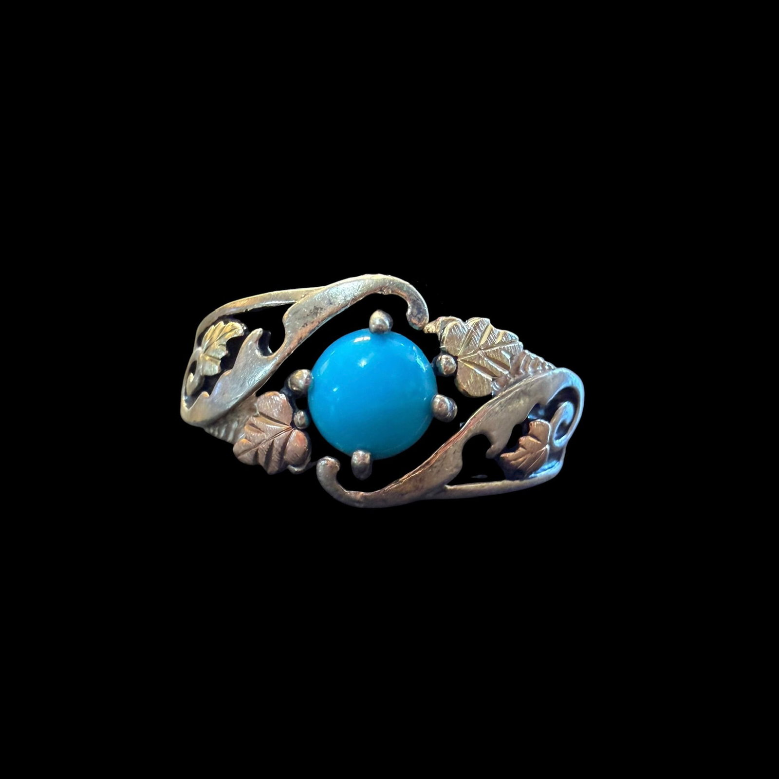 Vintage Sterling Silver Black Hills Gold 12k Turquoise Leaf Ring Sz 11.25 4.75g 925 (1 of 10)