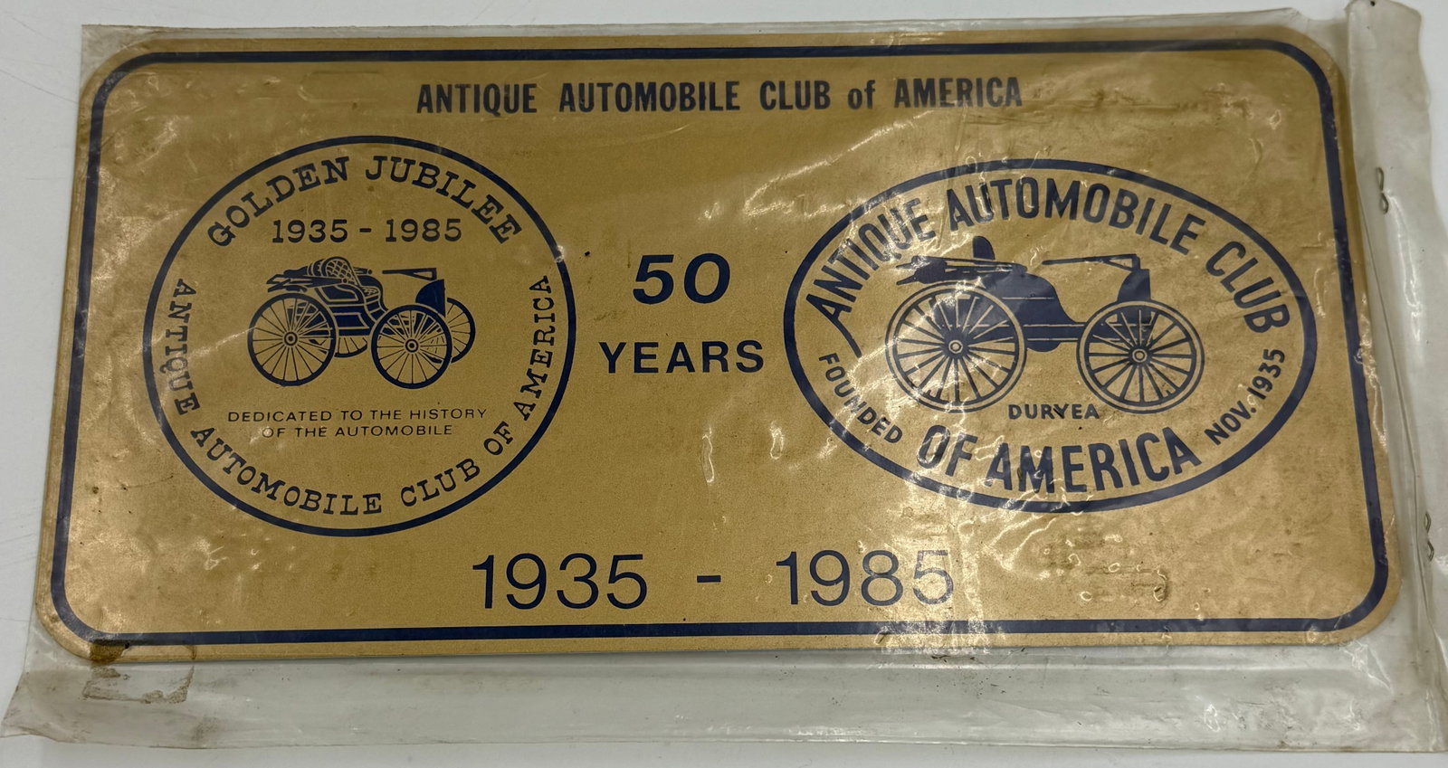 1985 AACA Golden Jubilee 50 Years Automobile Club Sign Plaque (1 of 3)