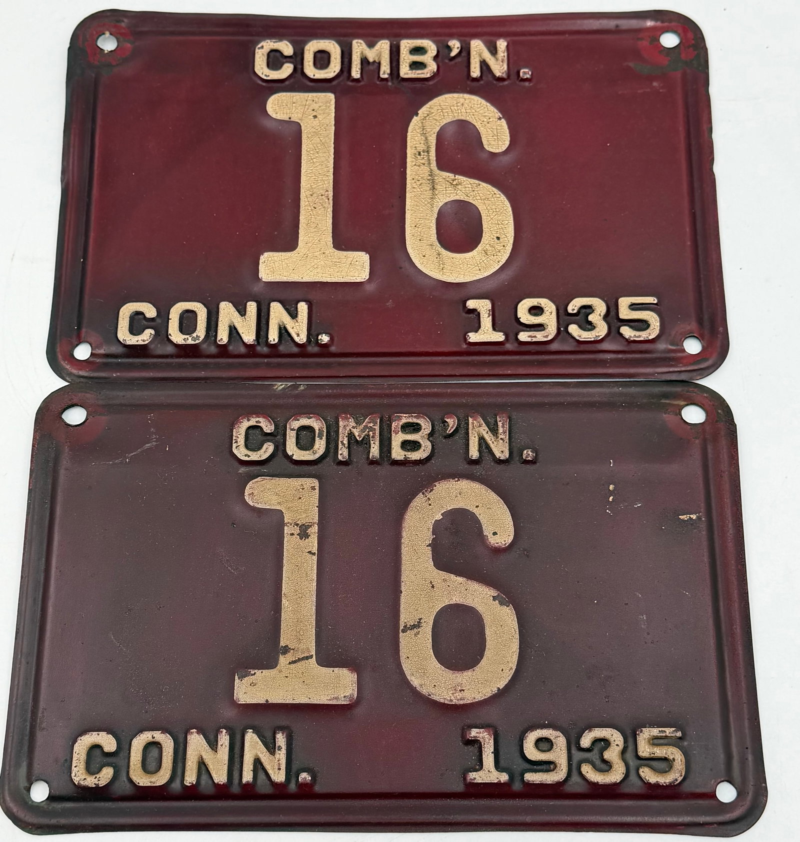 Pair of 1935 Connecticut Combination License Plates No. 16 (1 of 4)
