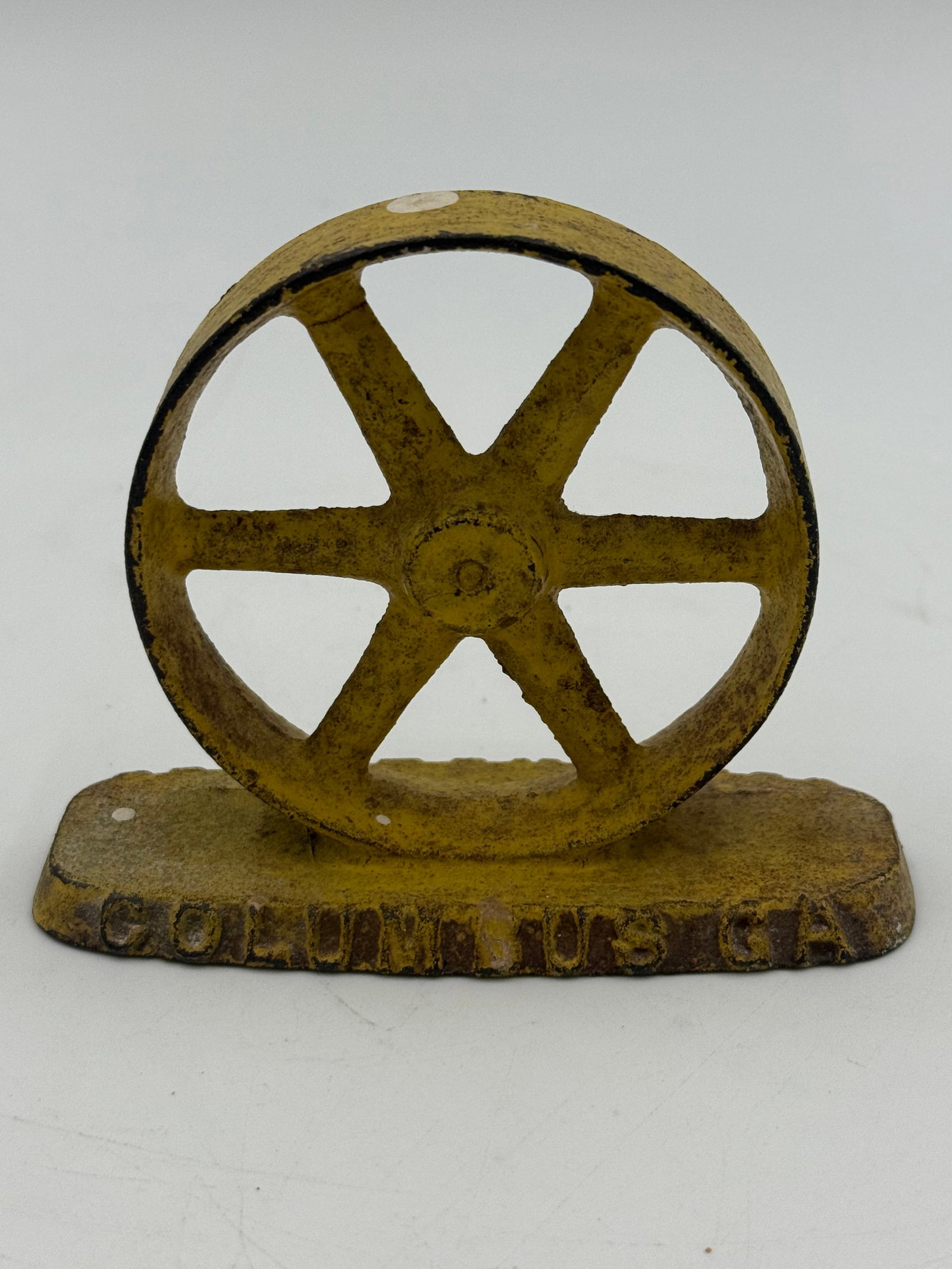 GOLDENS FOUNDRY CO. CAST IRON MACHINE WHEEL ADVERTISING PAPERWEIGHT COLUMBUS GA (1 of 7)