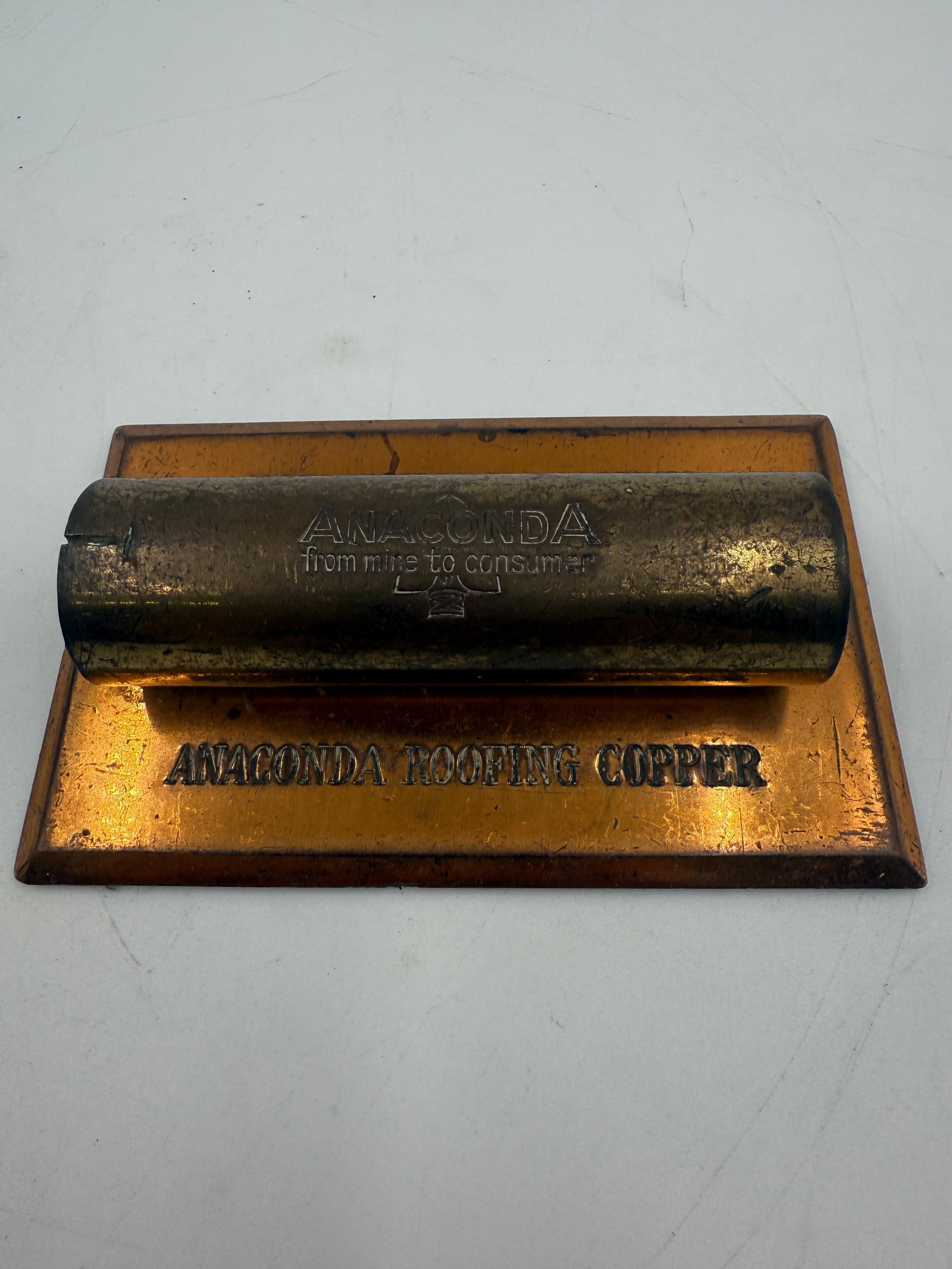 ANTIQUE COPPER/BRASS SOUVENIR PAPERWEIGHT ANACONDA BRASS PIPE (1 of 6)