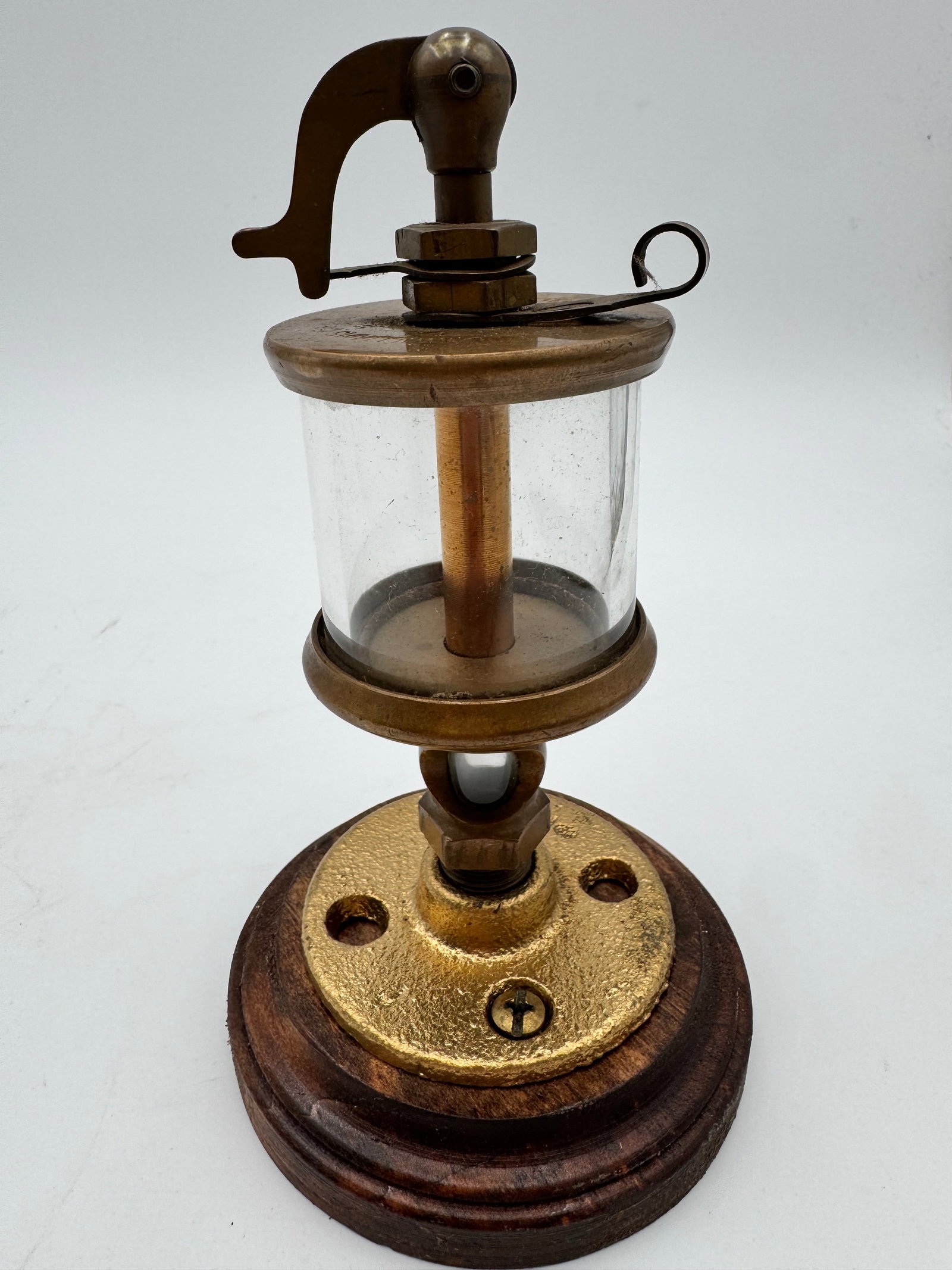 Antique Lunkenheimer Topaz No. 2 Brass Steam Engine Oiler Lubricator w/ Wood Base (1 of 6)
