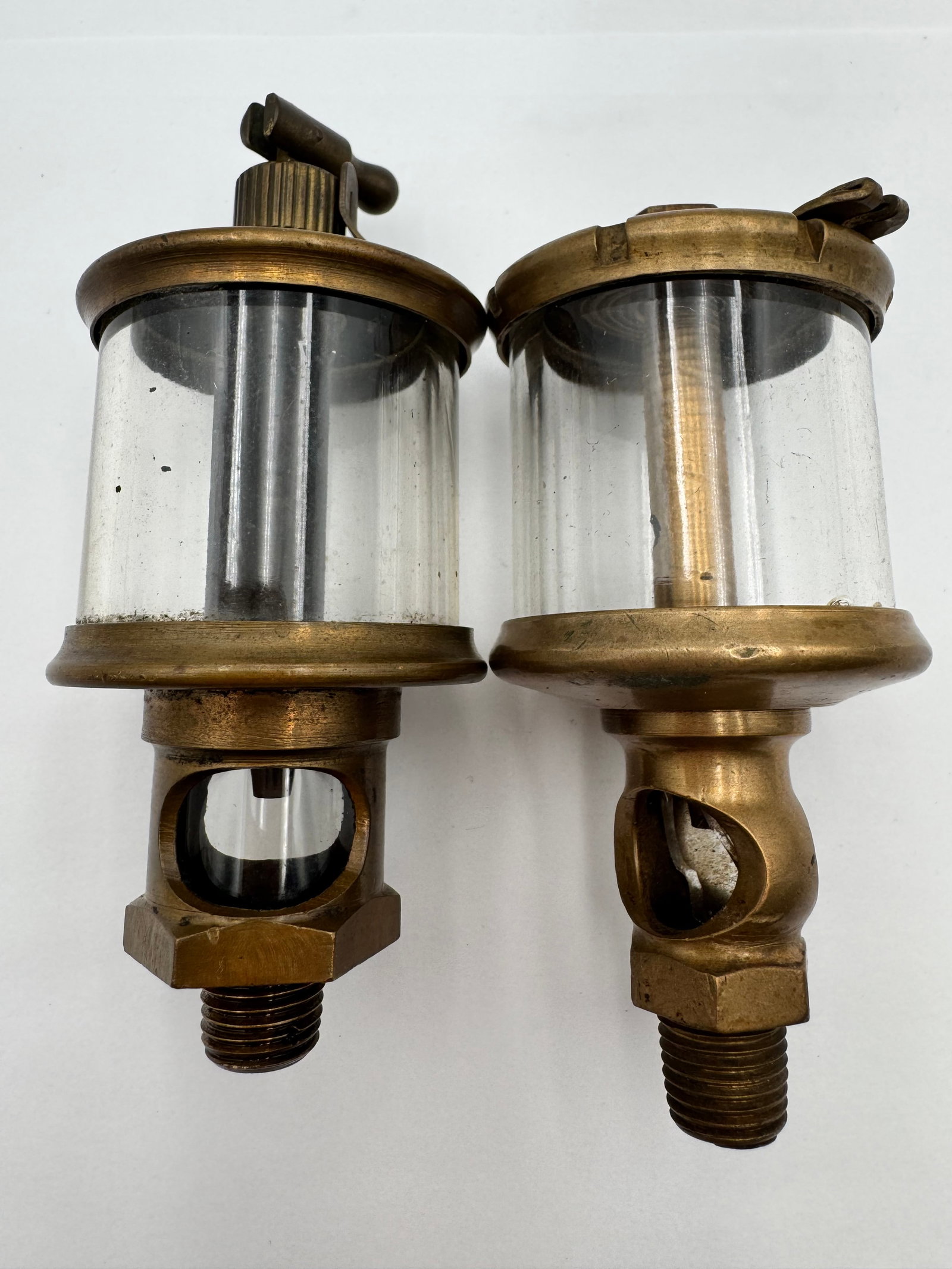 Pair Antique Brass Steam Engine Displacement Oiler Lubricators Cincinnati OH (1 of 8)