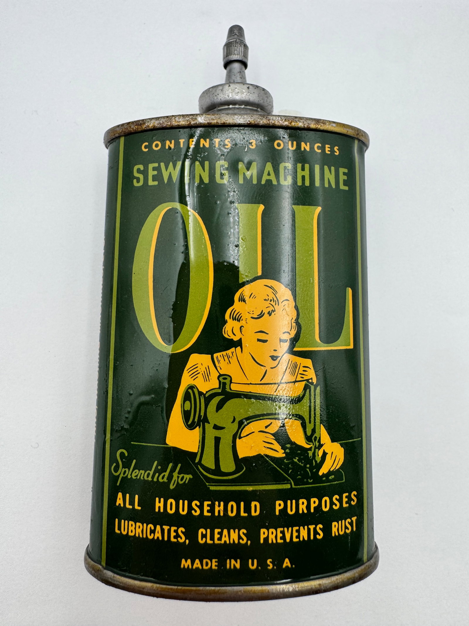 Vintage Sewing Machine Oil Tin Oiler Can 3oz Art Deco Advertisin (1 of 4)