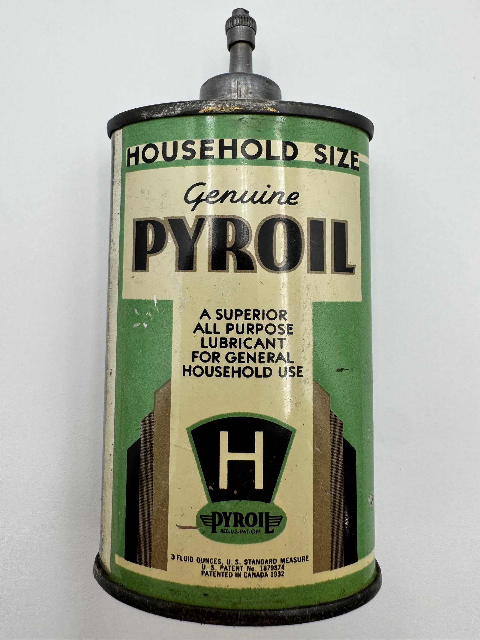 Vintage Rare 1940s Pyroil Household Oil Tin Handy Oiler Lead Top (1 of 4)
