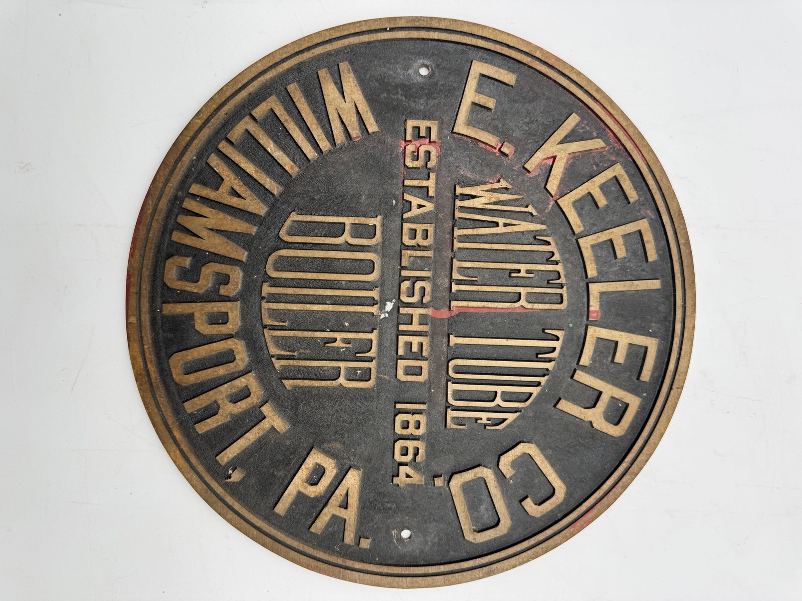 Antique Brass Sign Plate E. Keeler Co Williamsport Pennsylvania (1 of 4)