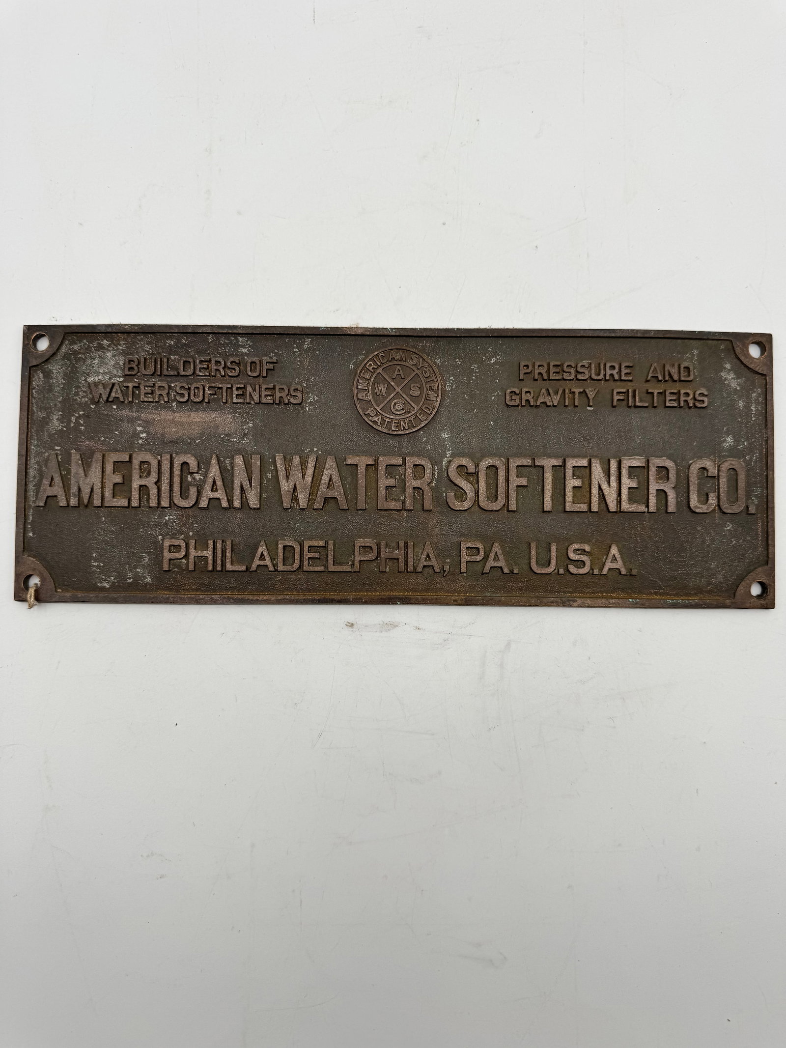 Vintage American Water Softener Co Philadelphia PA Industrial Brass Plaque (1 of 3)