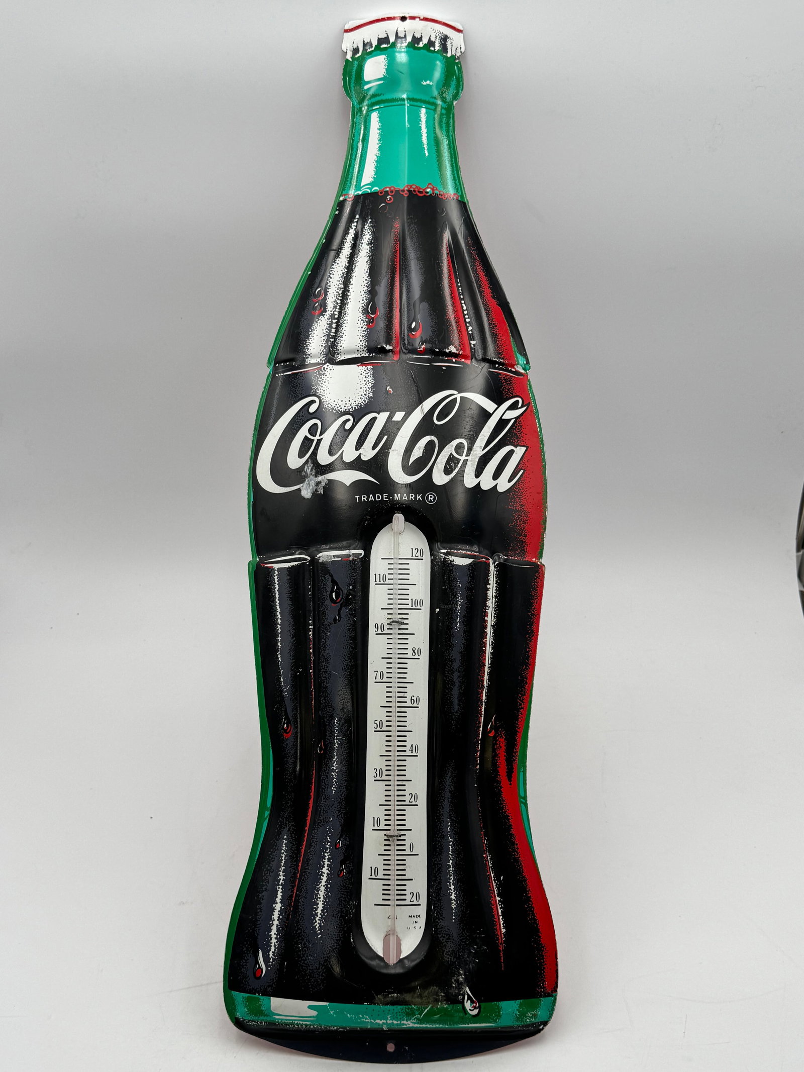 Vintage COCA-COLA 29 inch COKE BOTTLE ADVERTISING THERMOMETER SIGN - Working (1 of 5)