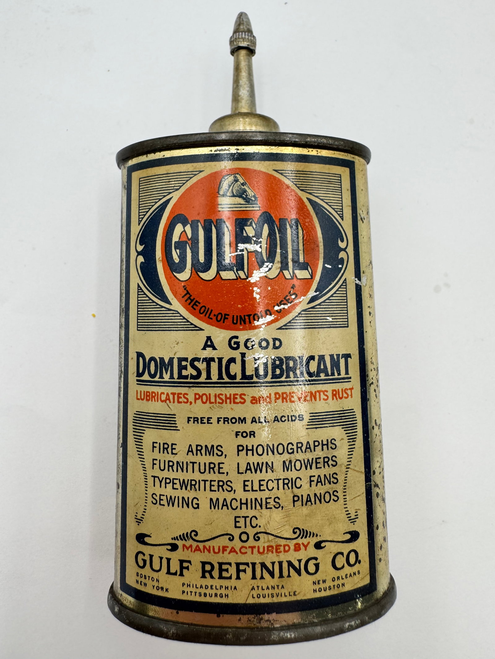 Rare Early Gulfoil Gulf Oil Advertising Tin Oiler Household Lubricant Can (1 of 5)