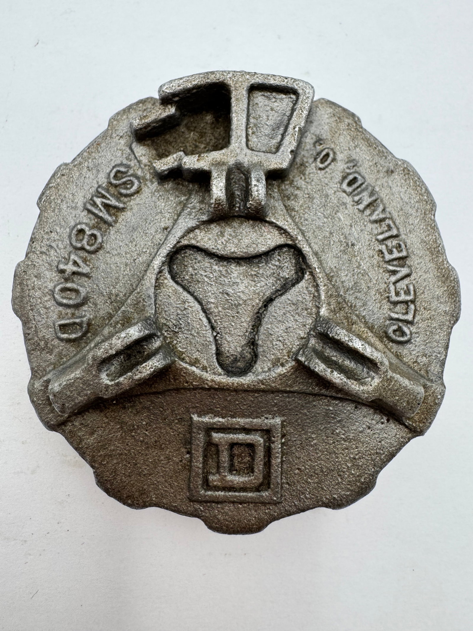 Square D paperweight: Vintage Square D paperweight of Cleveland, Ohio. Features heavy industrial construction with embossed company markings and classic machine-age styling. Warner & Swasey was well known for producing ind