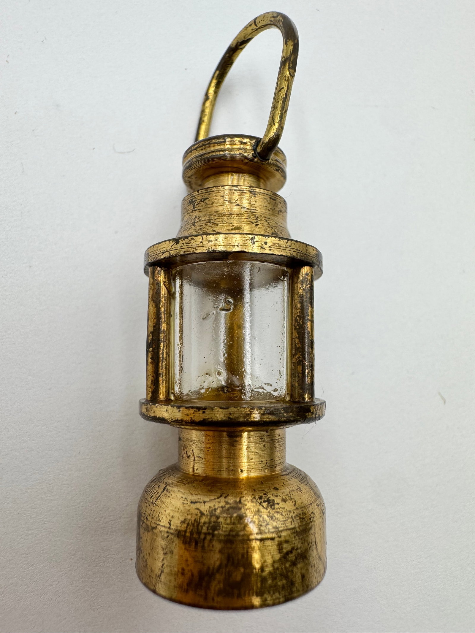Vintage Holland Brass Mini Miner Lantern Glass Charm Fob Keychain Pendant (1 of 5)