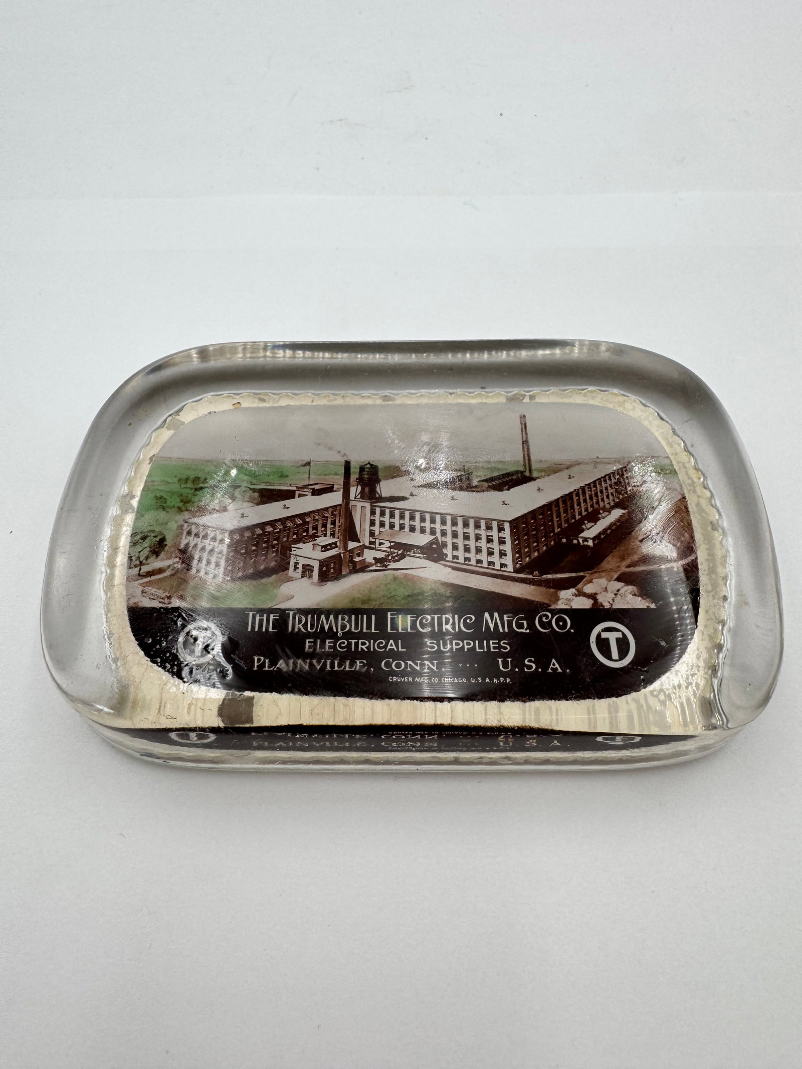 RARE Trumbull Electric Mfg Co Electrical Supplies Glass Paperweight Connecticut (1 of 5)