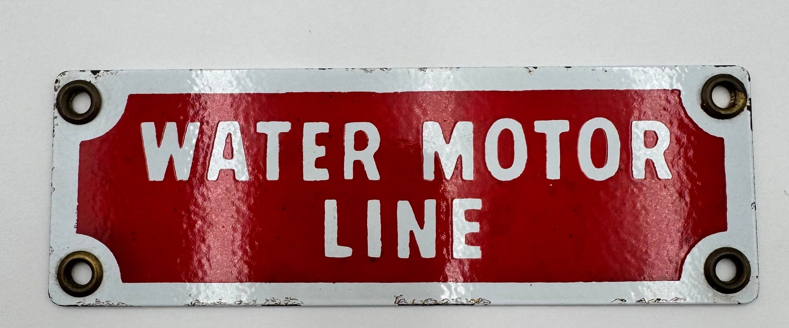 Vintage Porcelain Enamel WATER MOTOR LINE Industrial Utility Sign Red White (1 of 4)