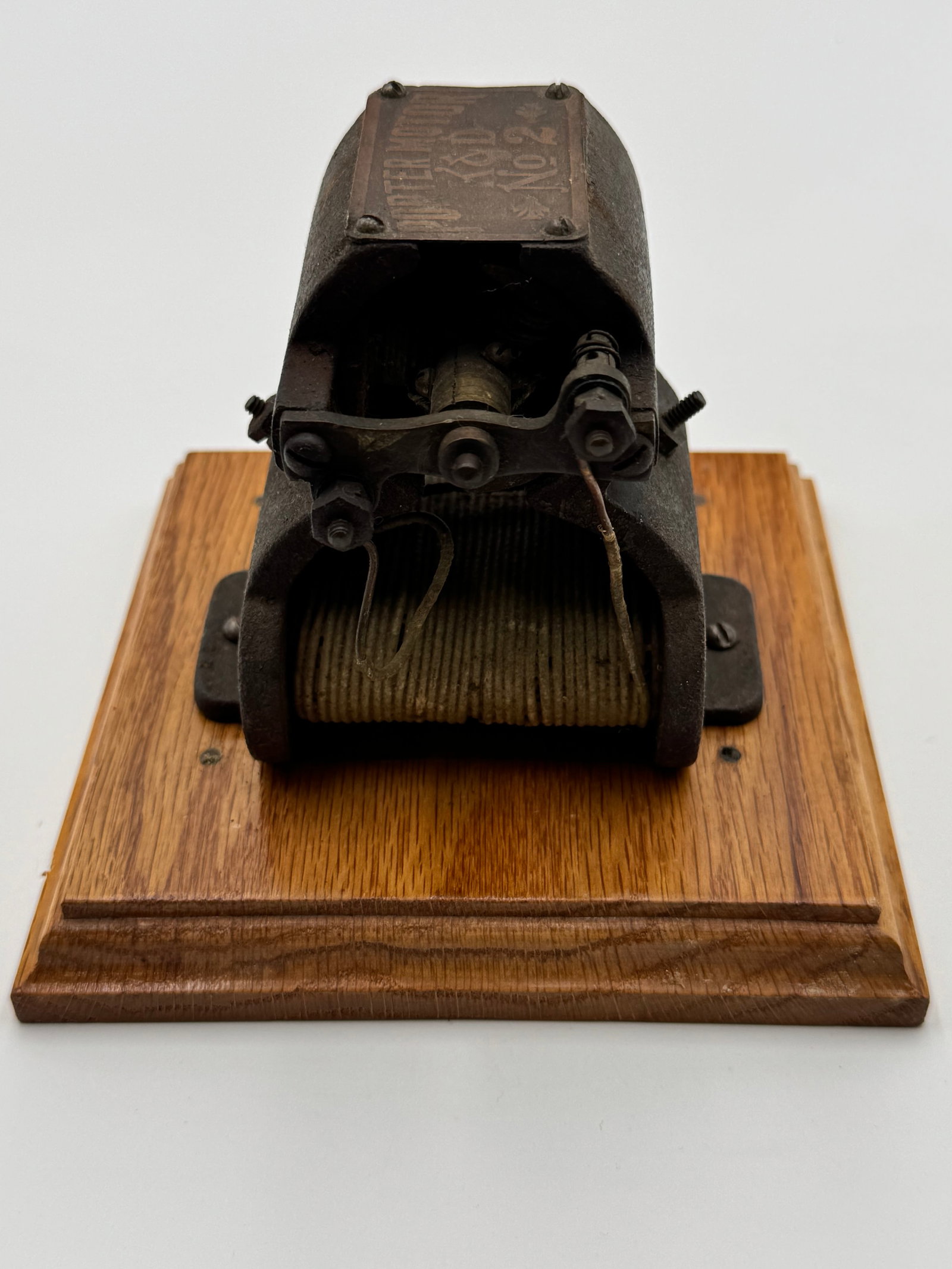 Antique Porter Motor K&D No. 2 Electric Toy Scientific Motor Wood Base: Antique Porter Motor K&D No. 2 electric motor mounted on original wood base. Features cast iron frame, exposed field coil windings, and original maker’s plaque. Early 20th century educational/scient