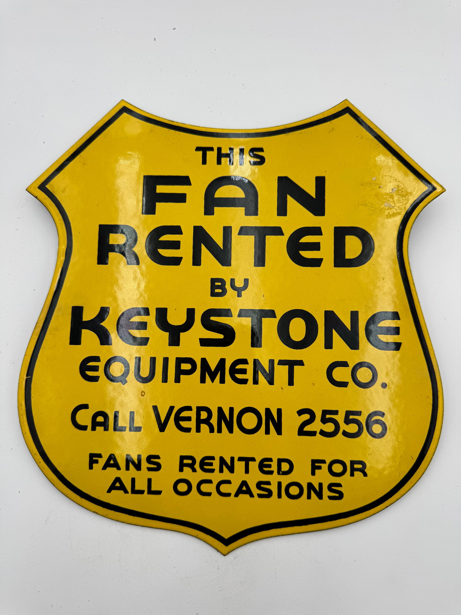 Vintage Keystone Equipment Co Fan Rental Porcelain Shield Sign 1930s–1950s (1 of 5)