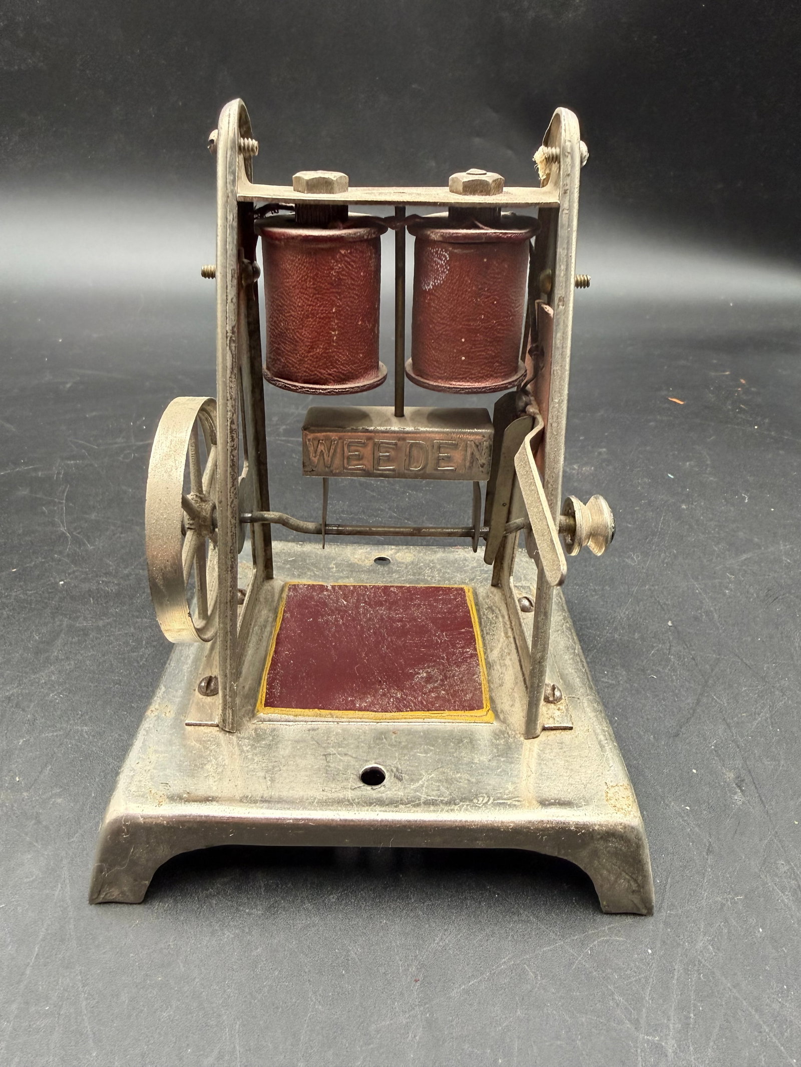 Antique Weeden No.111 motor: Weeden No.111 motor was introduced in 1912 and produced until 1918, it is a reversible motor. Base is 4" X 4", it stands 5 3/4" high. Untested