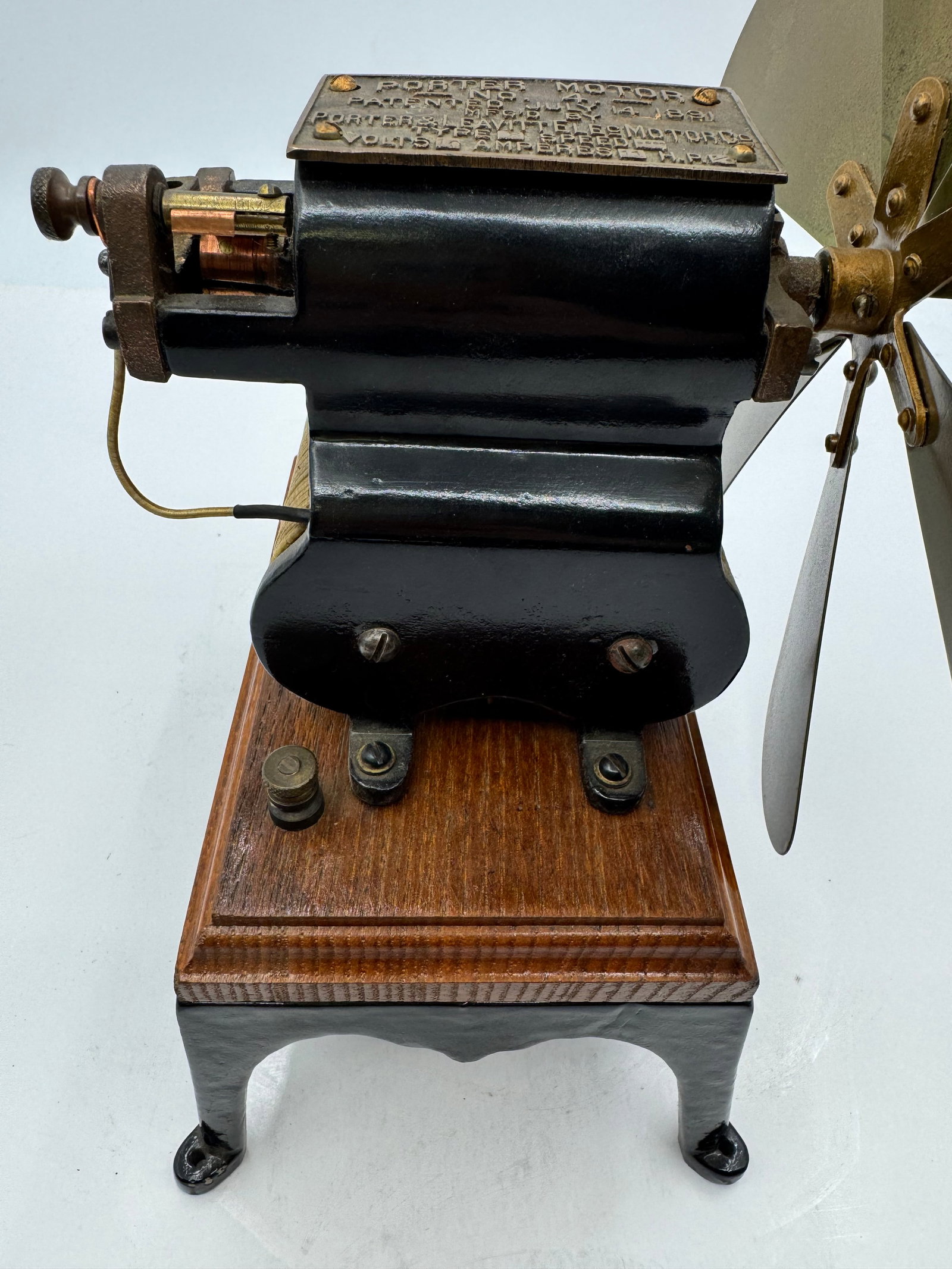 Antique 1890s Bipolar Porter Motor No. 4 Brass Blade Fan Porter & Leavitt Electric Motor Co - 6