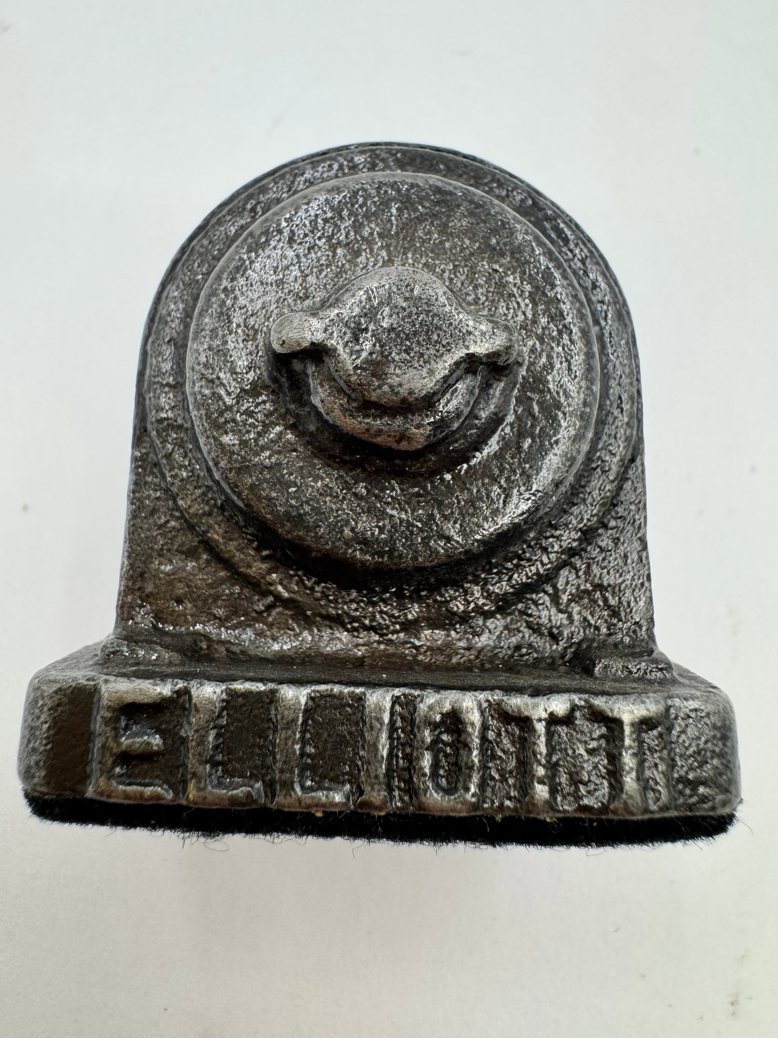 Vintage Elliott Cast Iron Paperweight Industrial Pulley Wheel Design (1 of 5)