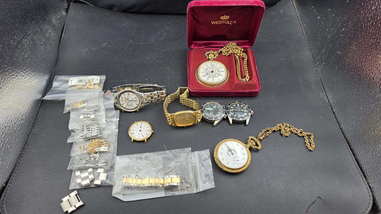 Vintage Watch & Pocket Watch Lot — Seiko Chronograph, Westclox, Heritage Diver Heads, PB Swiss & (1 of 7)