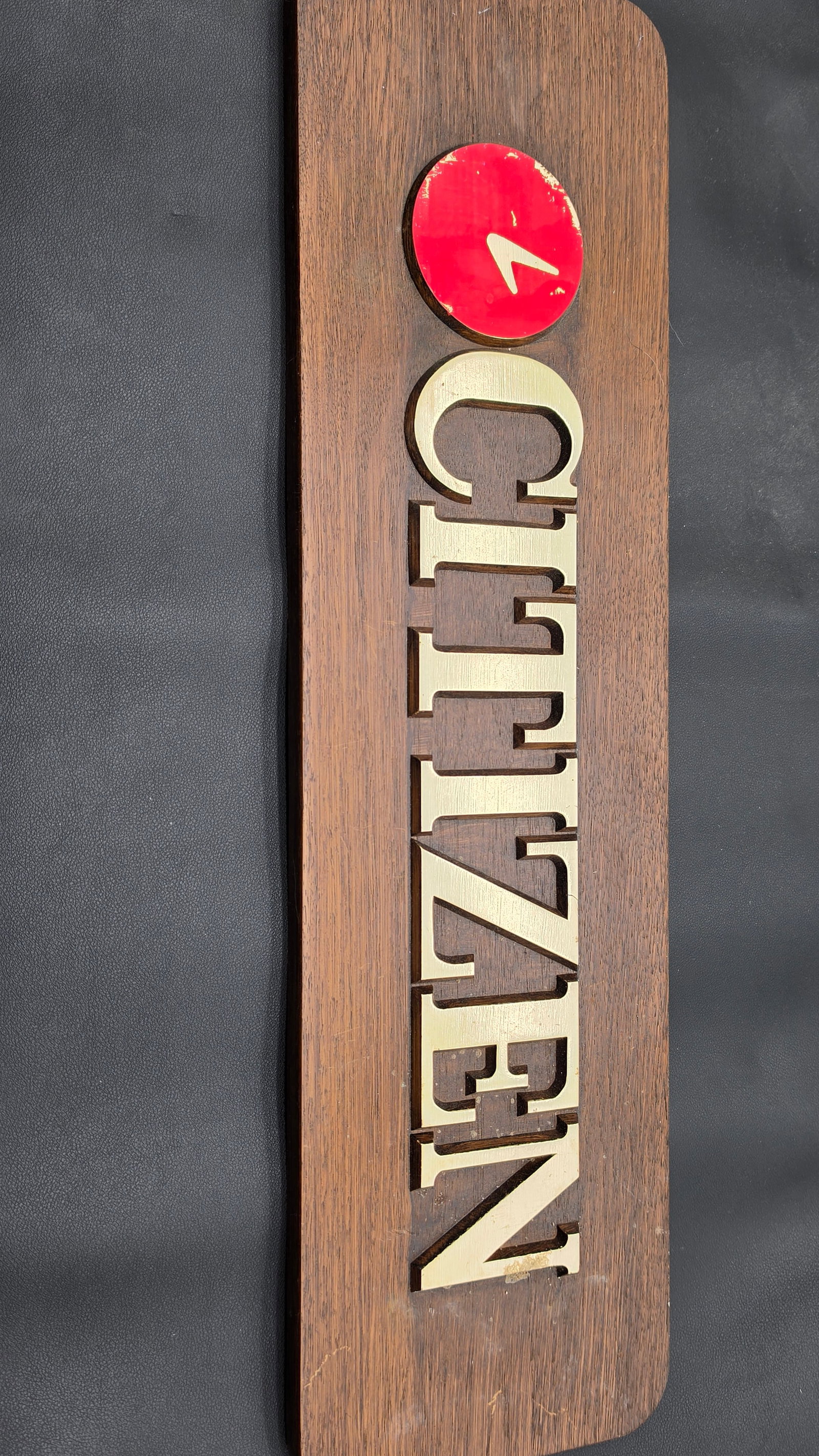 Vintage Citizen Watch Authorized Dealer Display Sign Wood Brass Letters Red Logo 1970s 23" (1 of 6)