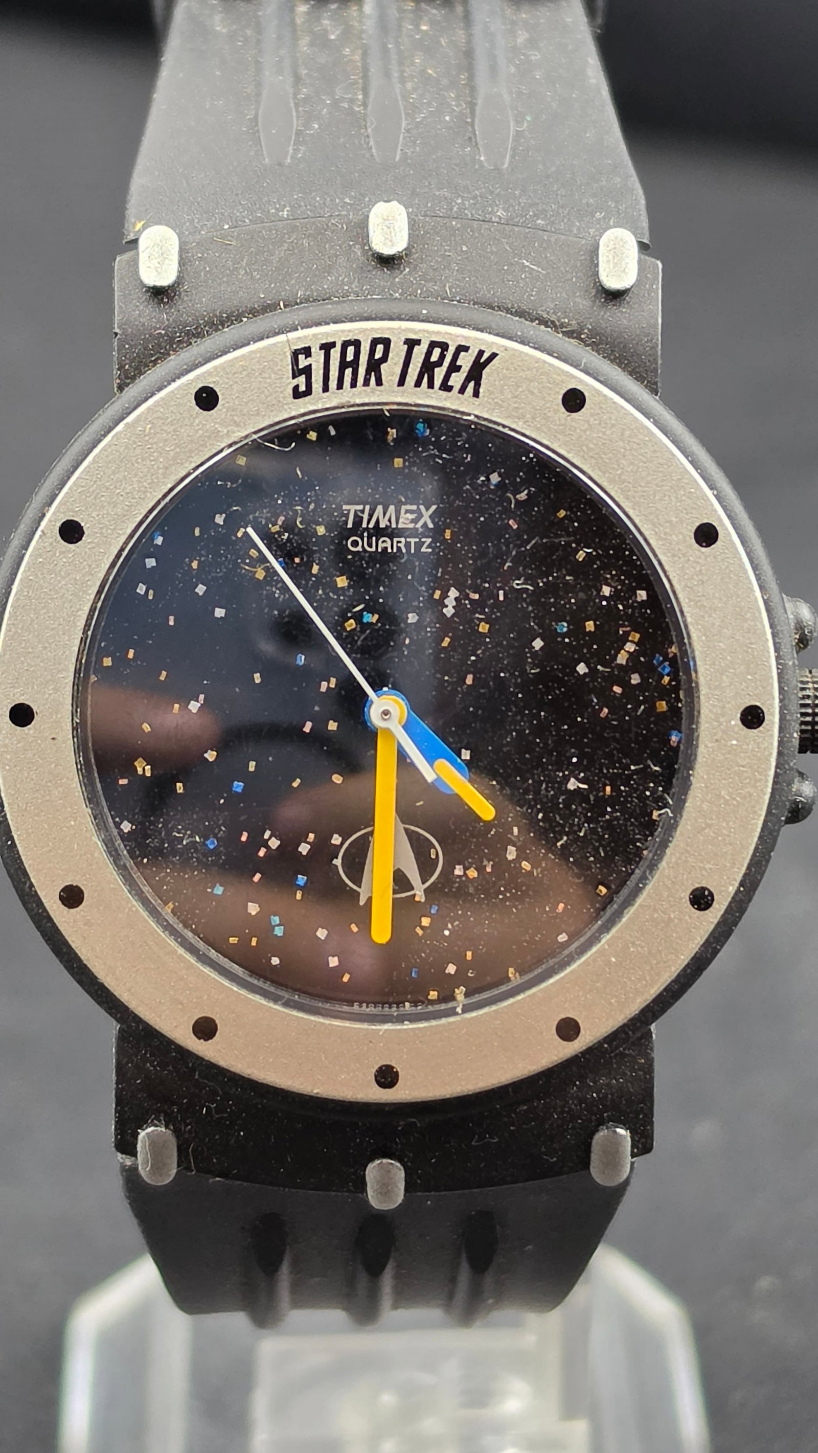 Timex Star Trek Quartz Analog Watch Starfield Confetti Dial Enterprise Silhouette Black Resin c. 199 (1 of 8)