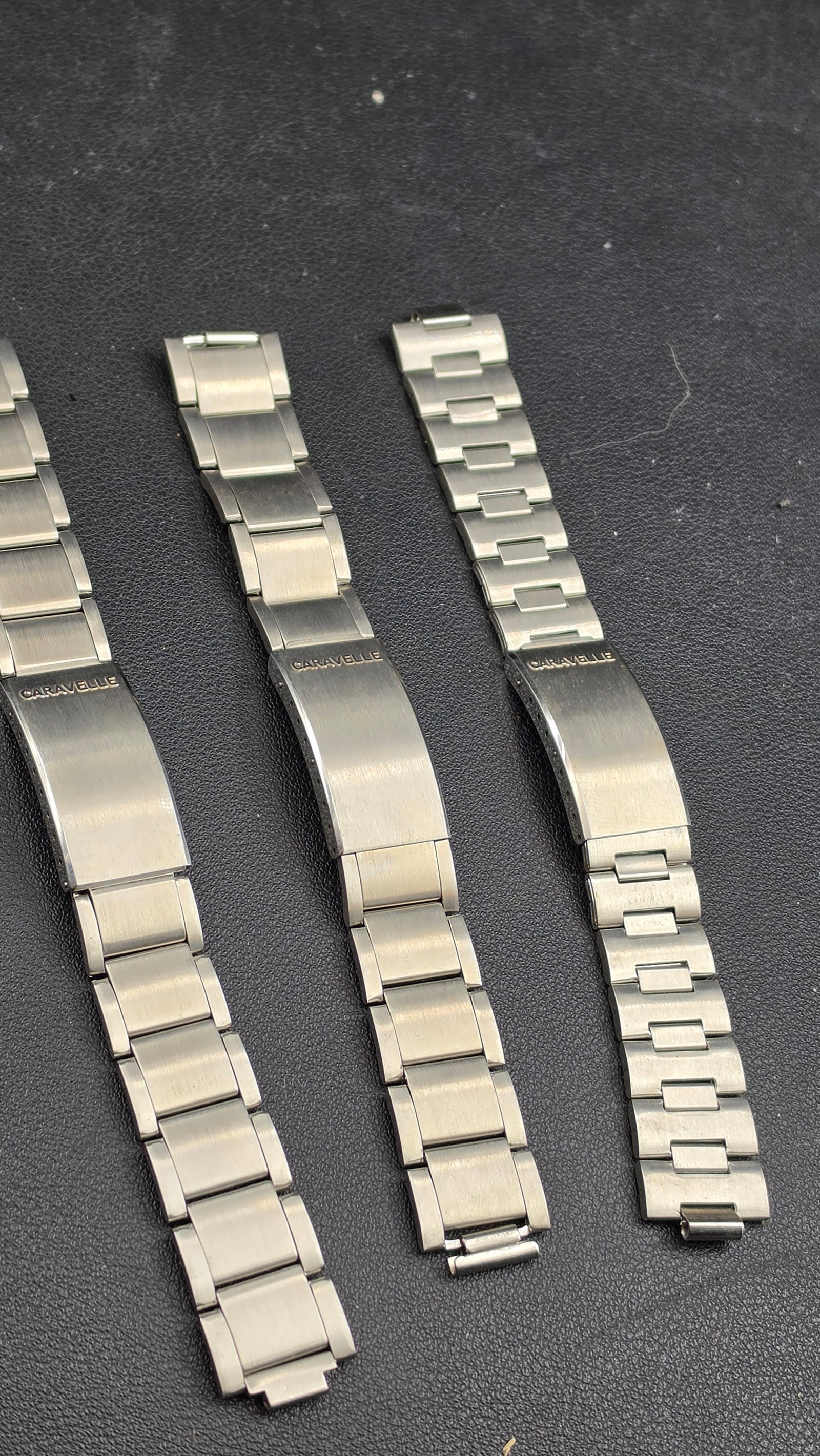 Lot of 3 Vintage Caravelle Stainless Steel Oyster-Style Watch Bracelets Kreisler Stelux Clasp 1970s (1 of 10)