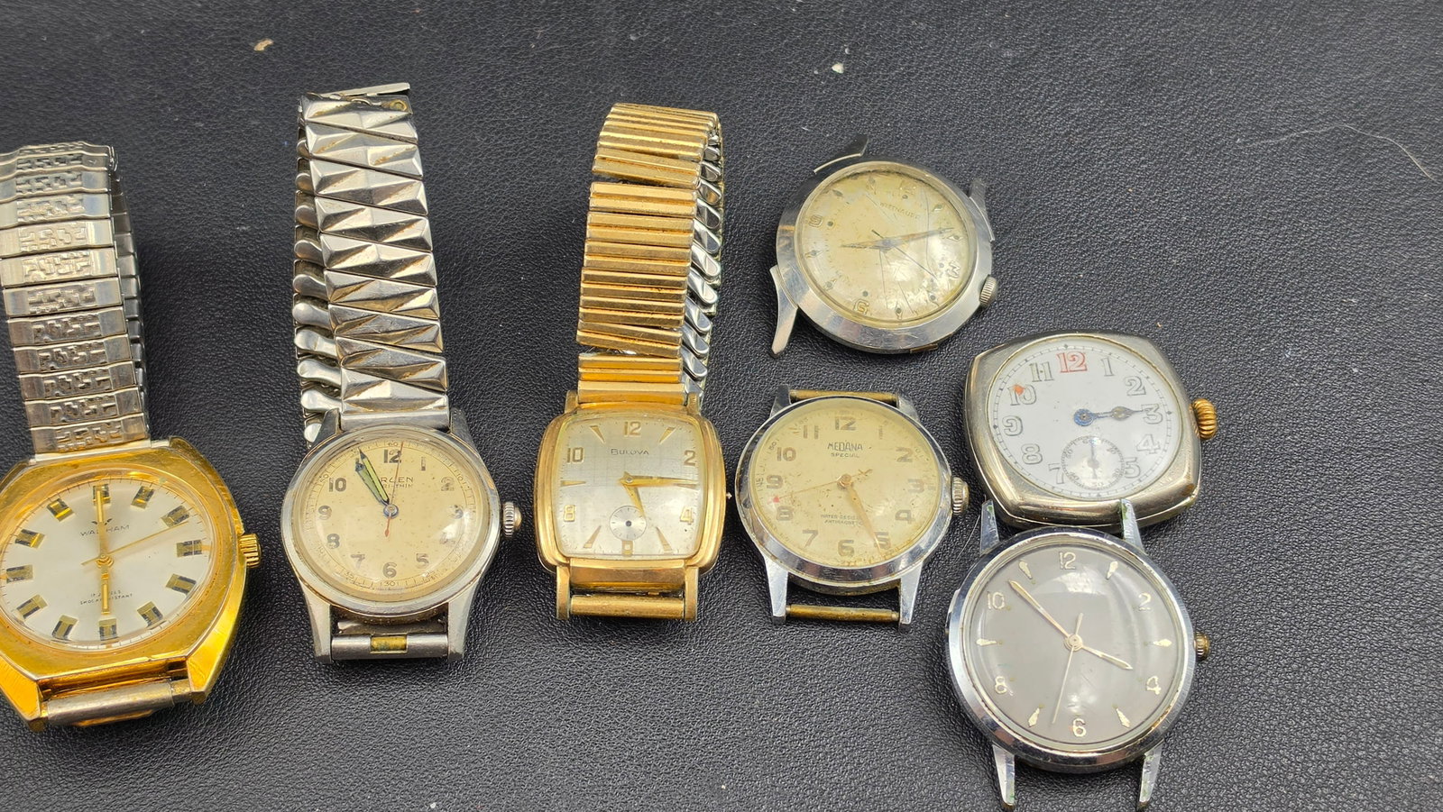 Lot of 7 Vintage Men's Watches Bulova Wittnauer Gruen Waltham Timex Medana Cushion Trench Style 1910 (1 of 8)
