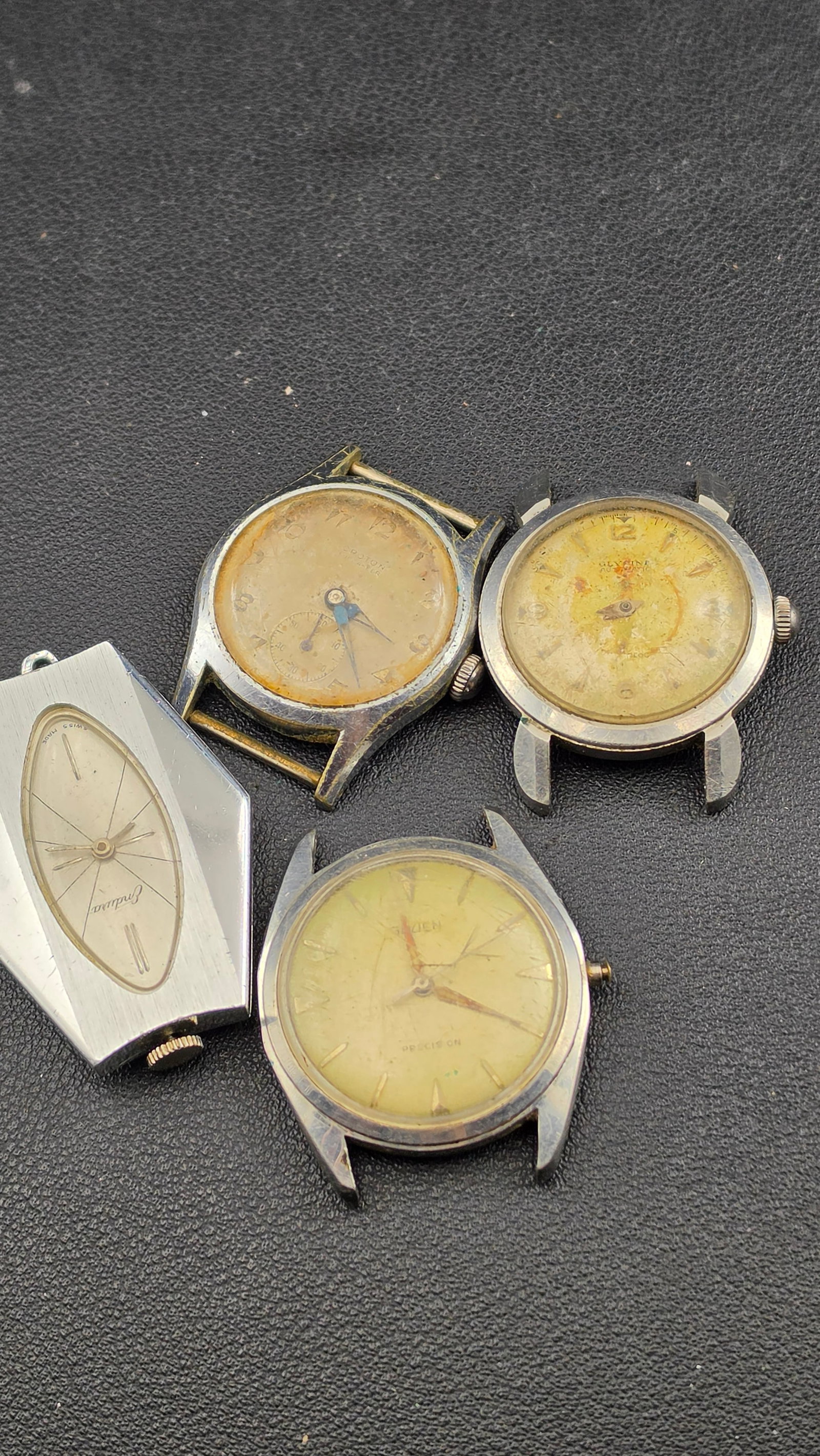 Lot of 4 Vintage Swiss Men's & Ladies Watch Heads: Glycine, Gruen, Croton, Endura c.1950s–1970s (1 of 9)
