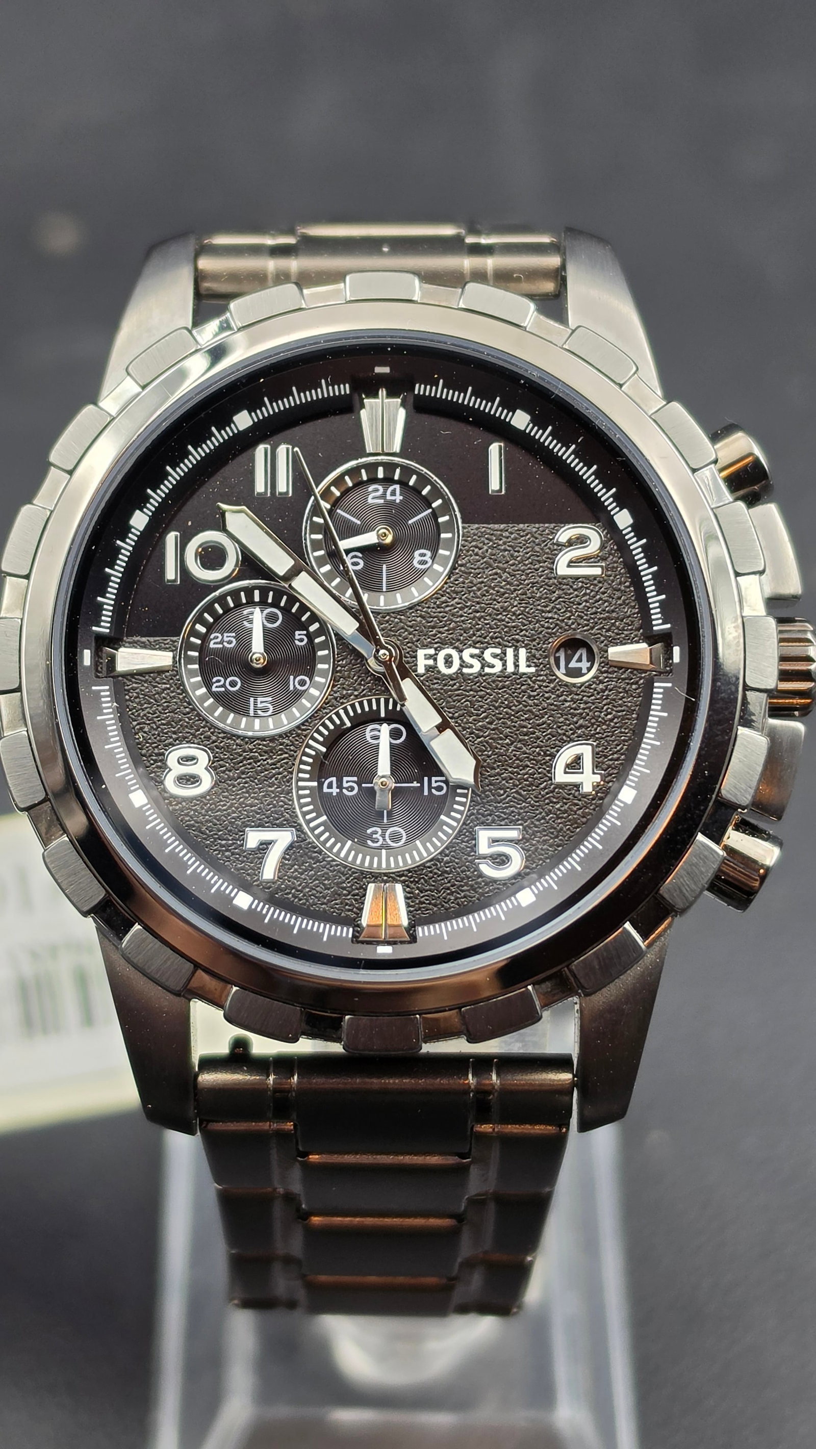 Fossil Dean Chronograph Men's Smoke Ion-Plated Stainless Steel Watch FS4721IE c.2010s NOS (1 of 9)