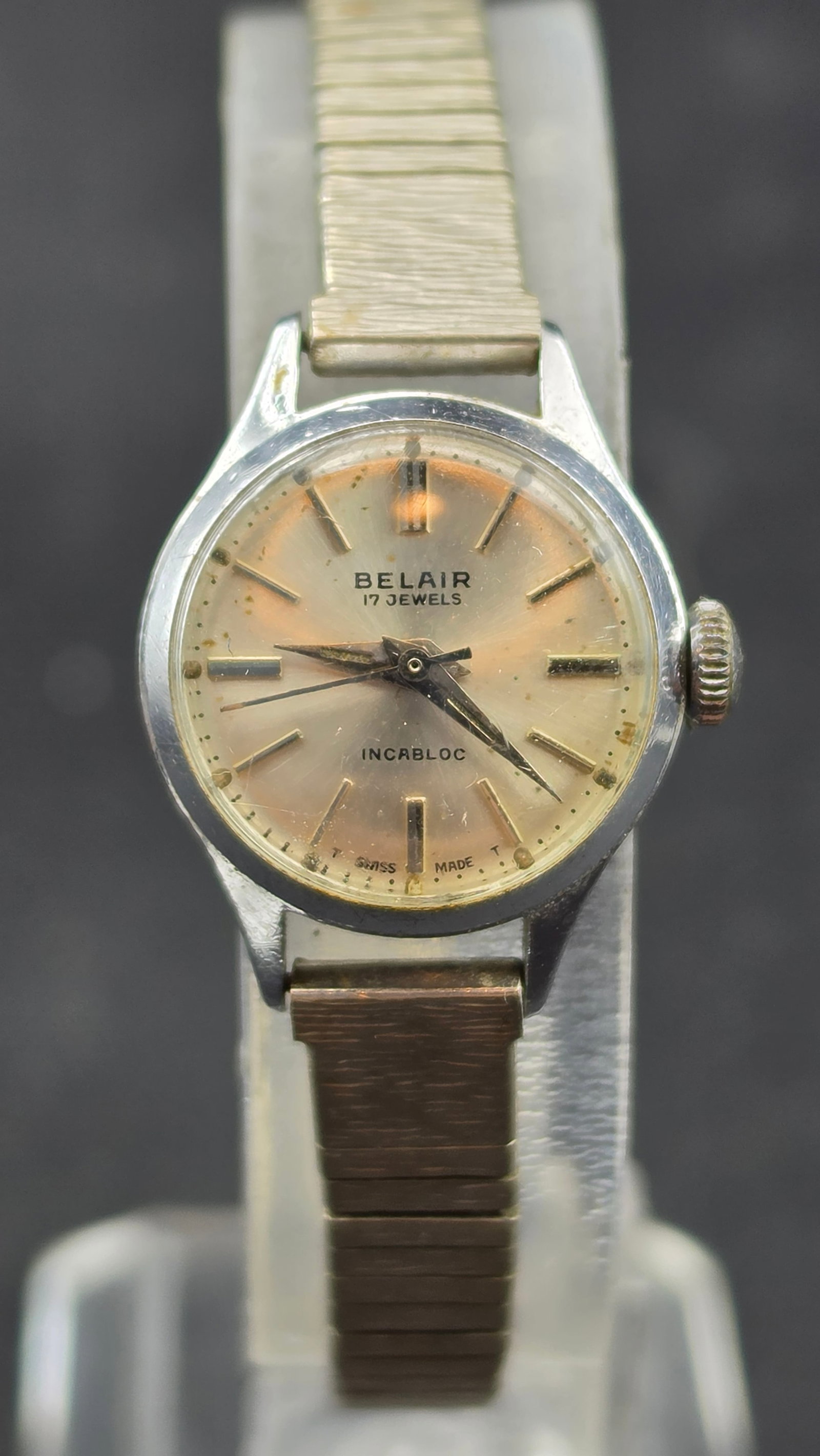 Vintage Belair 17 Jewels Incabloc Swiss Made Ladies Manual Wind Watch c.1960s 20mm Speidel Bracelet: Belair was a Swiss-made import brand distributed through Berco Inc. in the American market during the 1950s and 1960s, offering quality Swiss lever movements at accessible prices. This petite ladies' 