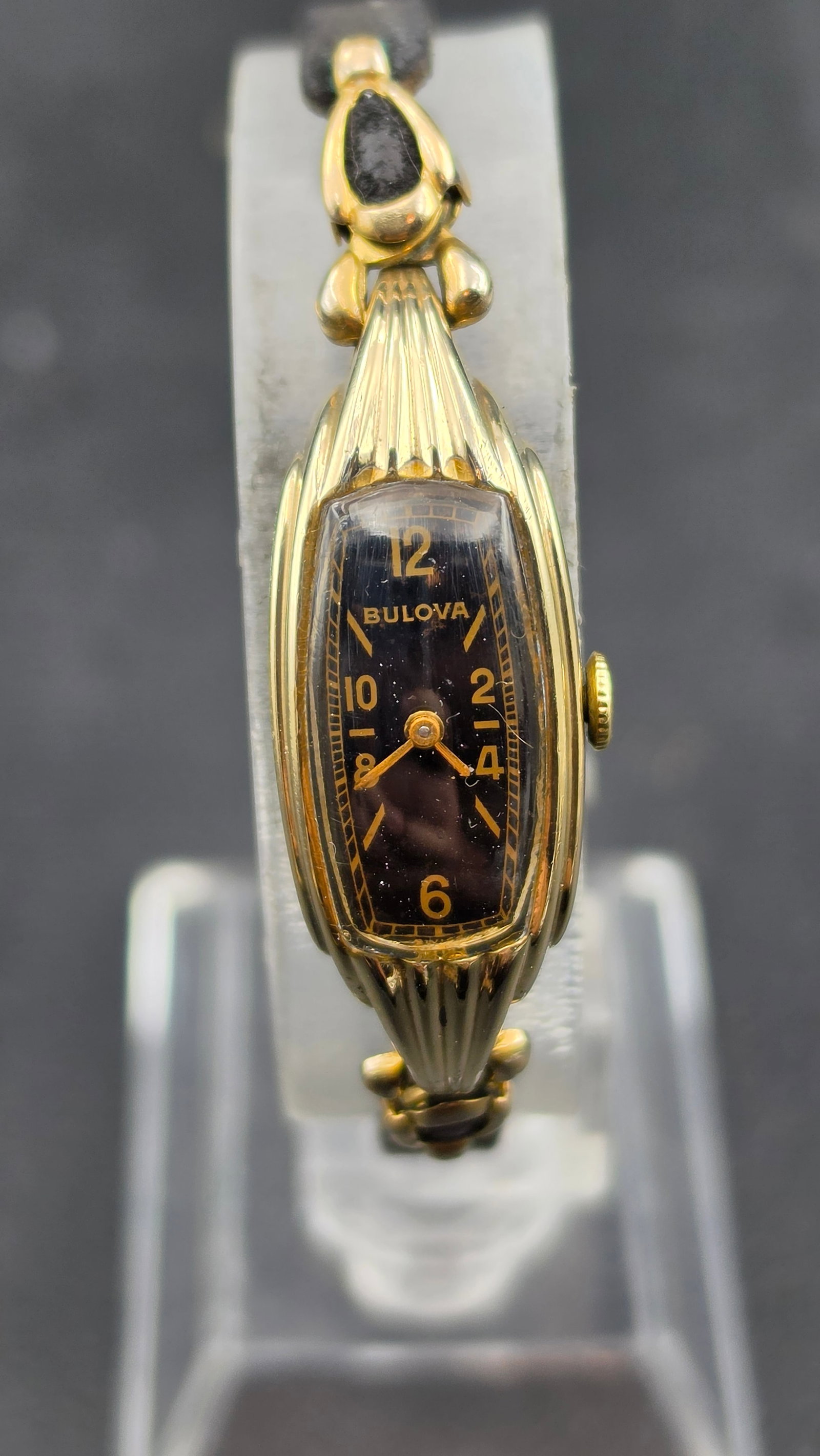 1947 Bulova Ladies 17J Manual Wind Art Deco 10K Gold Filled Black Dial 13mm Runs (1 of 8)