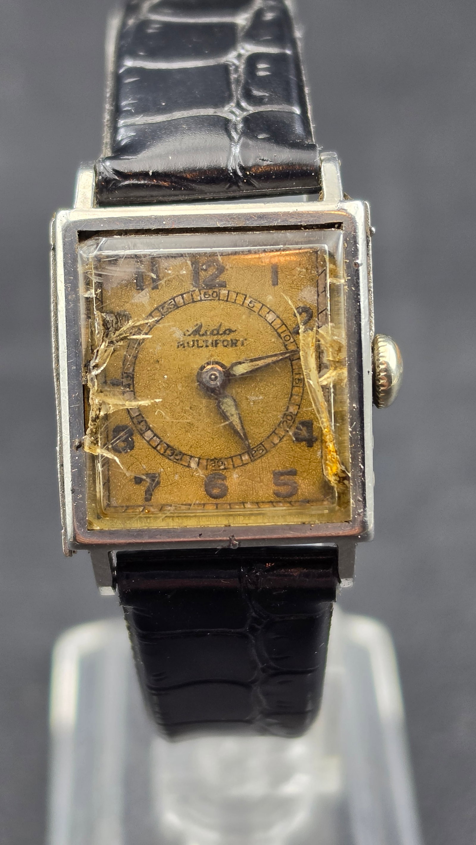 Antique c.1935 Mido Multifort Swiss 17 Jewel Manual Wind Square Watch Brit Pat 385509 22mm (1 of 11)