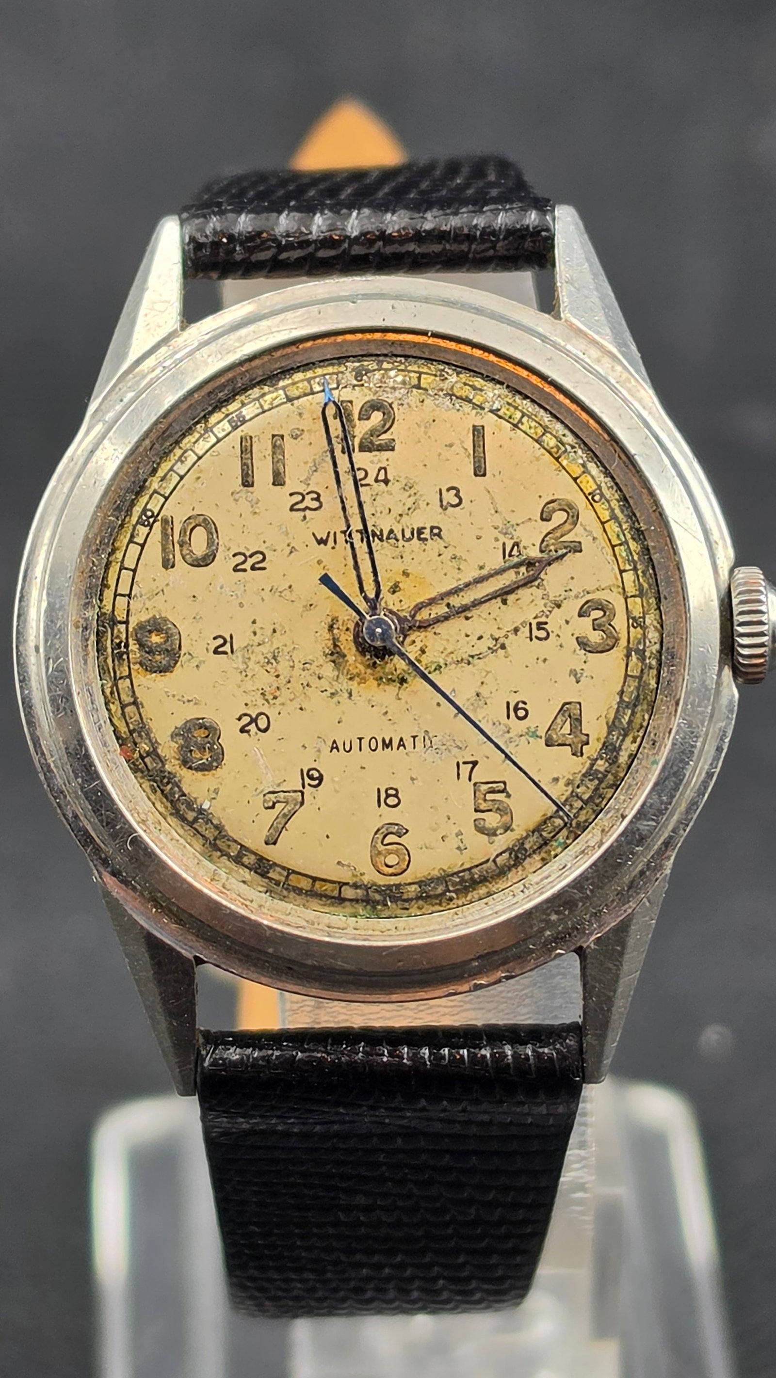 1940s-1950s Wittnauer Bumper Automatic 17 Jewel Military 24-Hour Dual Scale Dial Swiss Watch 32mm (1 of 11)