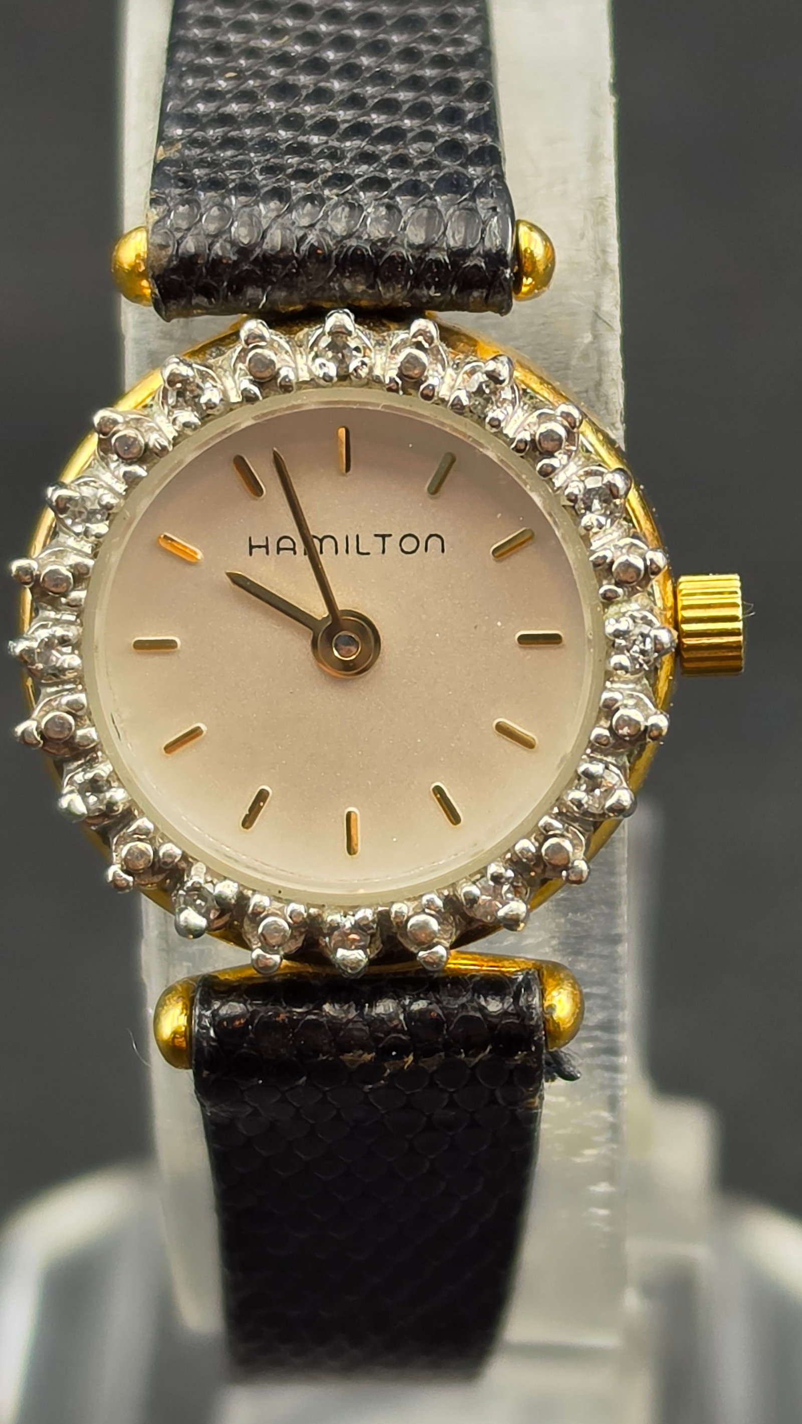 1994 Hamilton Ladies 10K Gold Filled Diamond Bezel Dress Watch 8390A Service Award Engraved Runs (1 of 10)